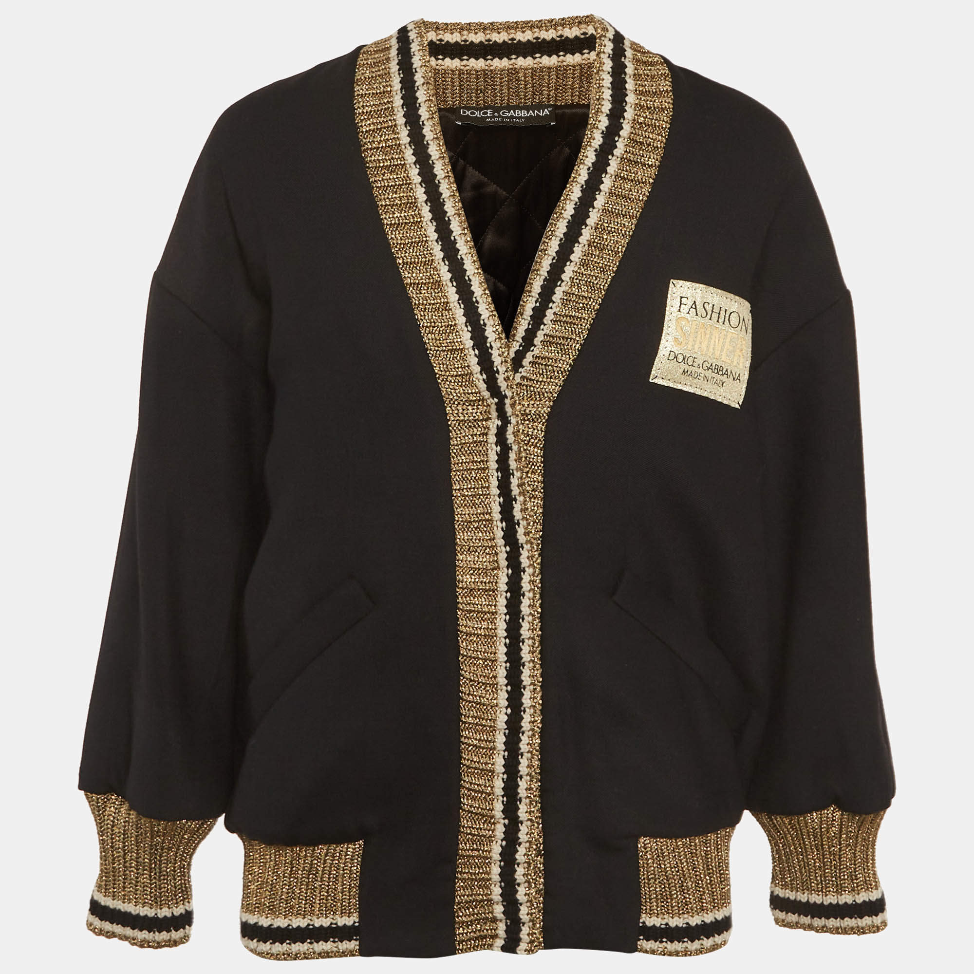 Pre Owned Dolce & Gabbana Black Lurex Knit Trim Gabardine Jacket S