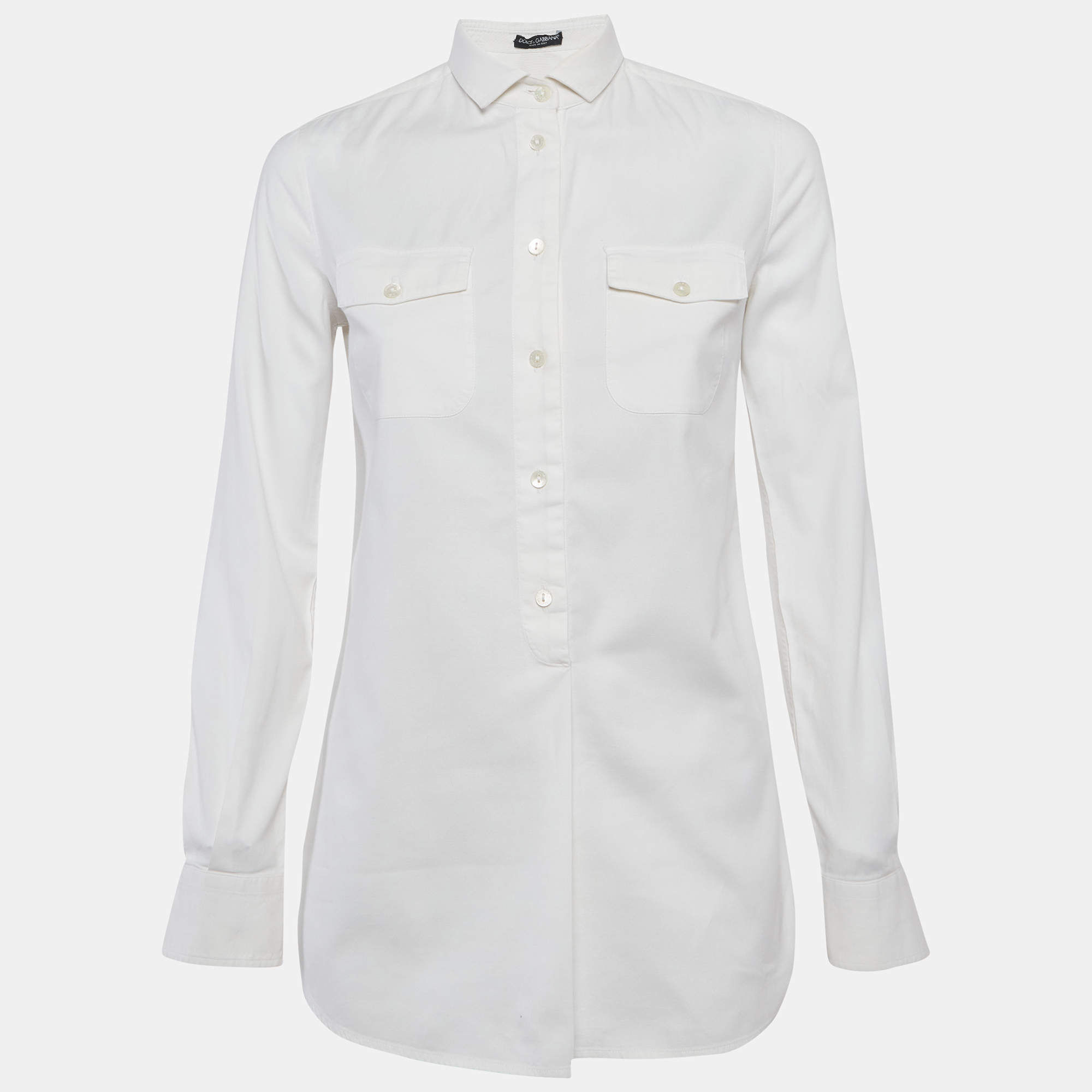 مملوكة مسبقًا Dolce & Gabbana White Cotton Half Placket Blouse S