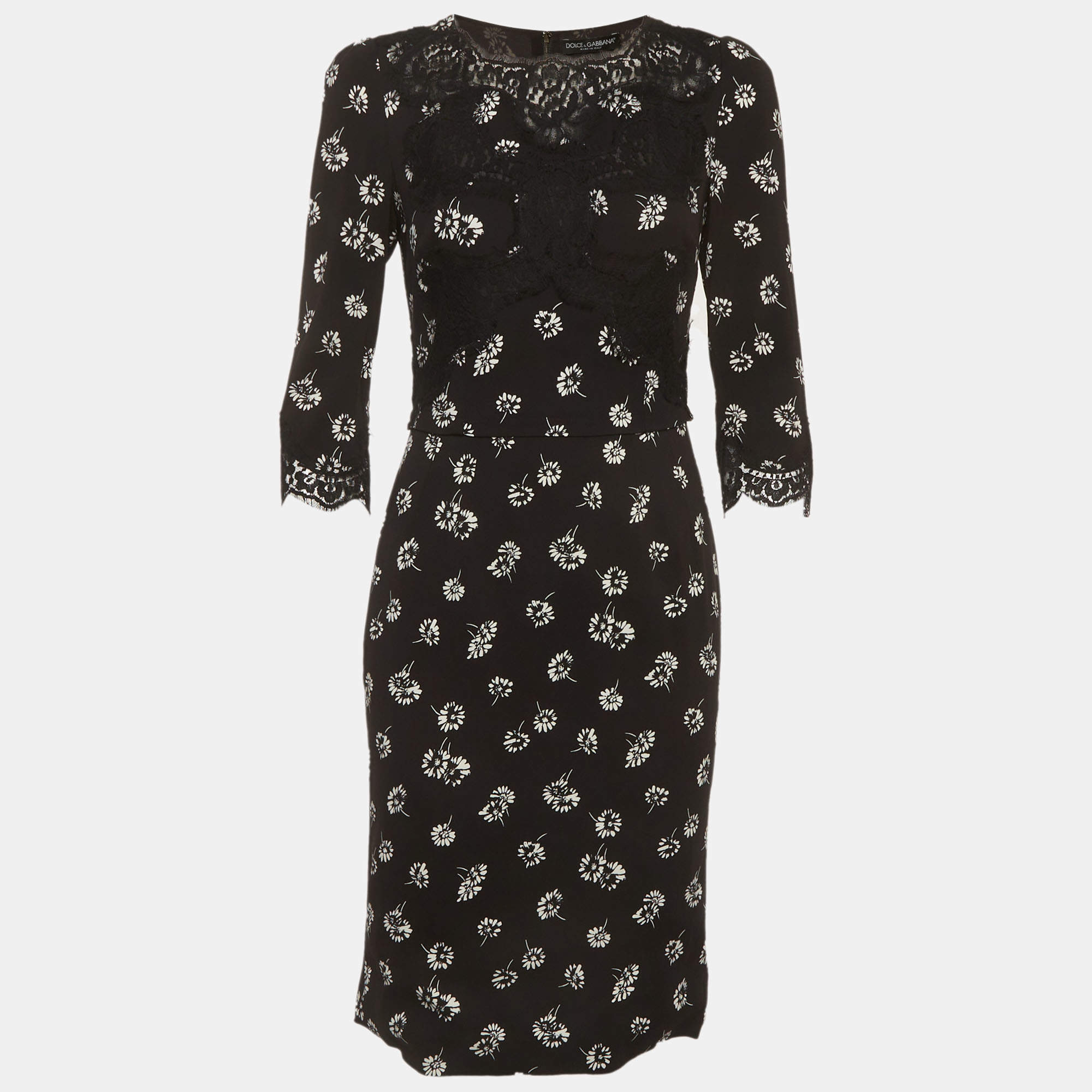 Pre Owned Dolce & Gabbana Black Floral Print Crepe Mini Dress M