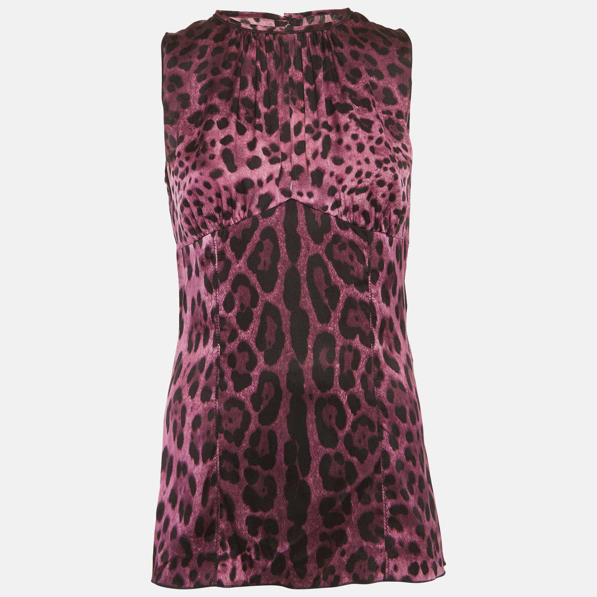 Pre Owned Dolce & Gabbana Purple Leopard Print Satin Top M
