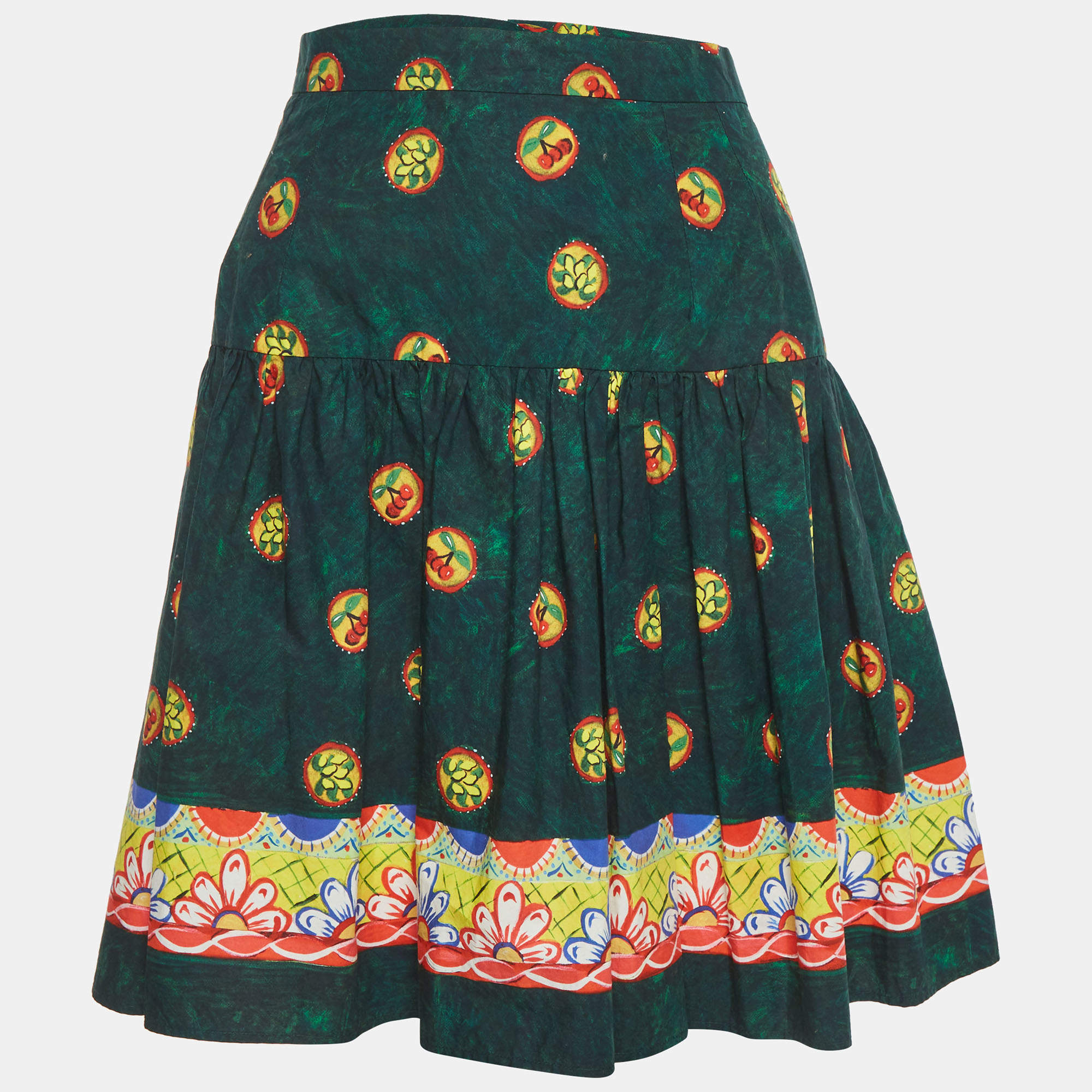 Pre Owned Dolce & Gabbana Green Cherry Print Cotton Mini Skirt L