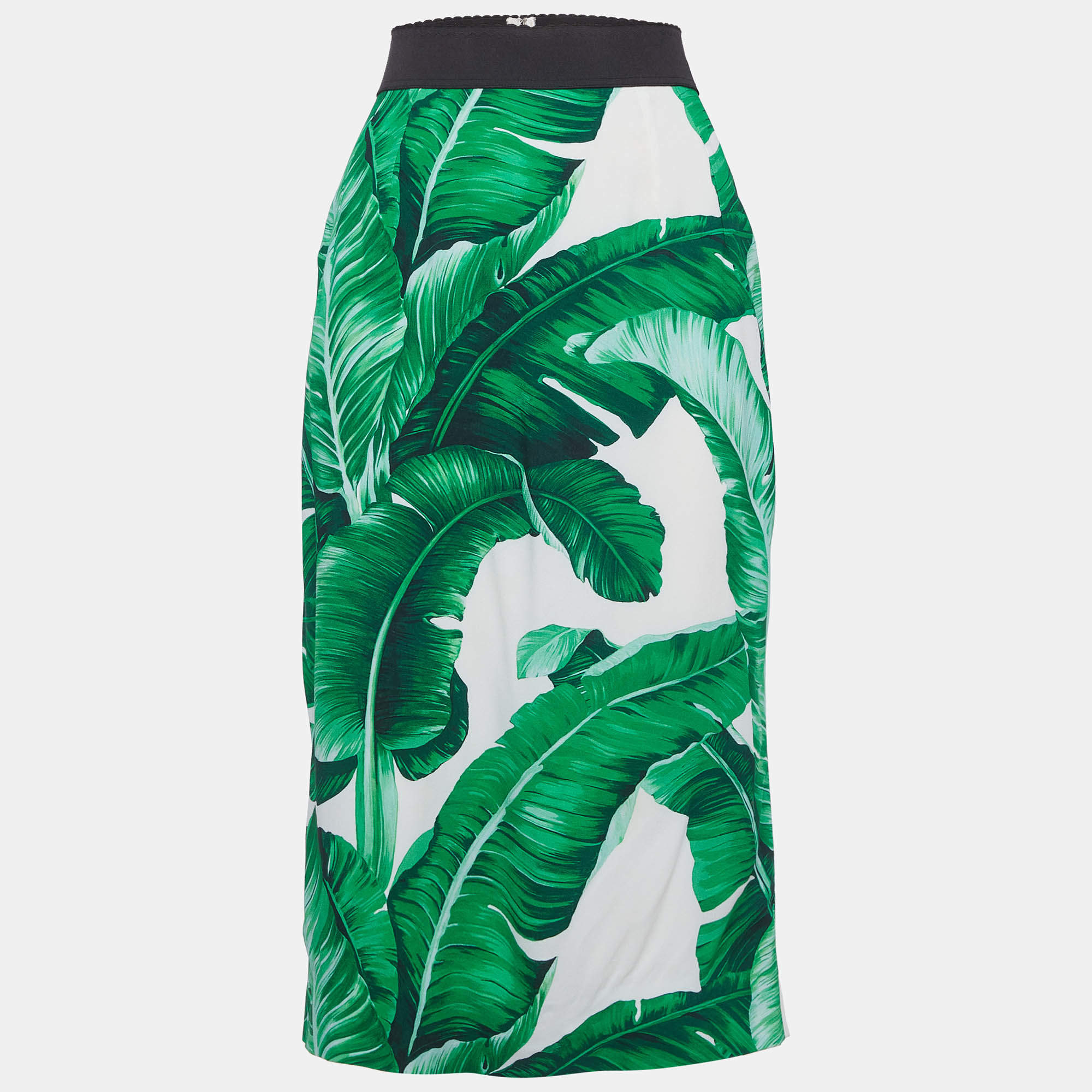 Pre Owned Dolce & Gabbana Green Tropical Print Crepe Pencil Skirt L