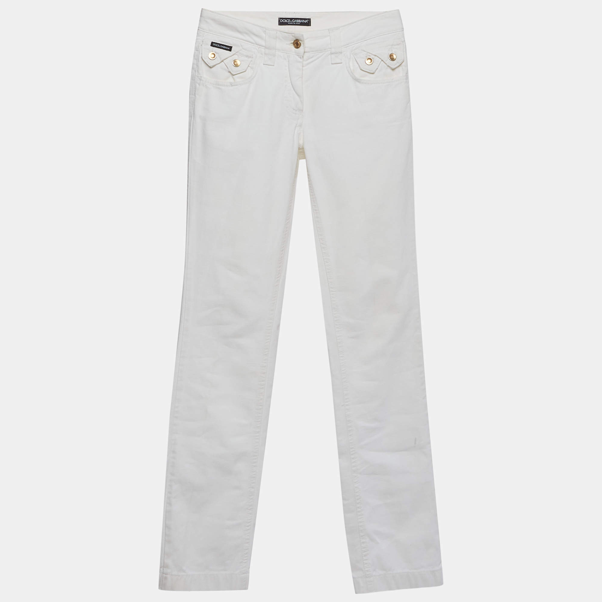 Pre Owned Dolce & Gabbana White Denim Straight Fit Jeans S/ Waist 27"