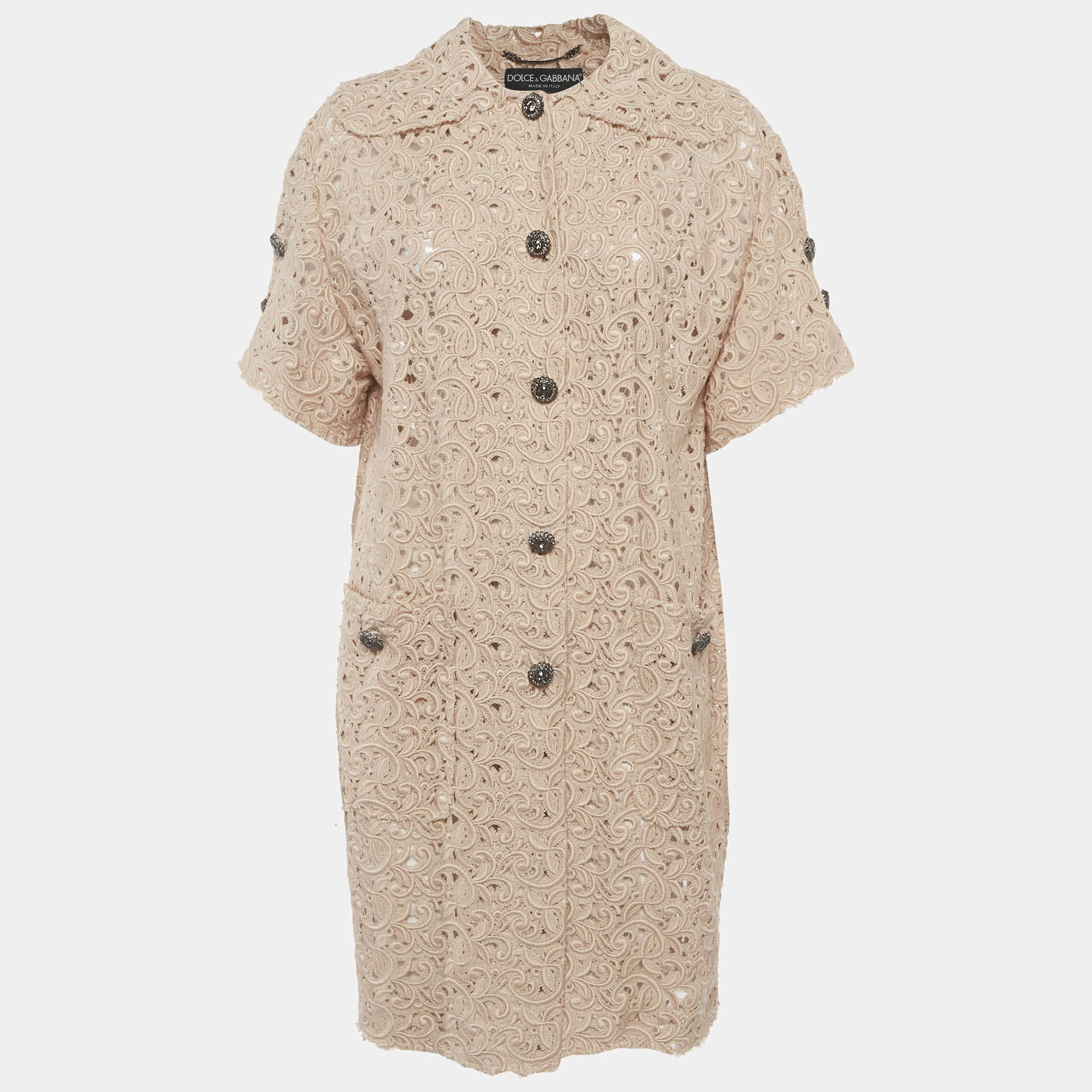 Pre Owned معطف دولتشي أند غابانا دانتيل وردي شفاف مقاس صغير جدًا - إكس سمول