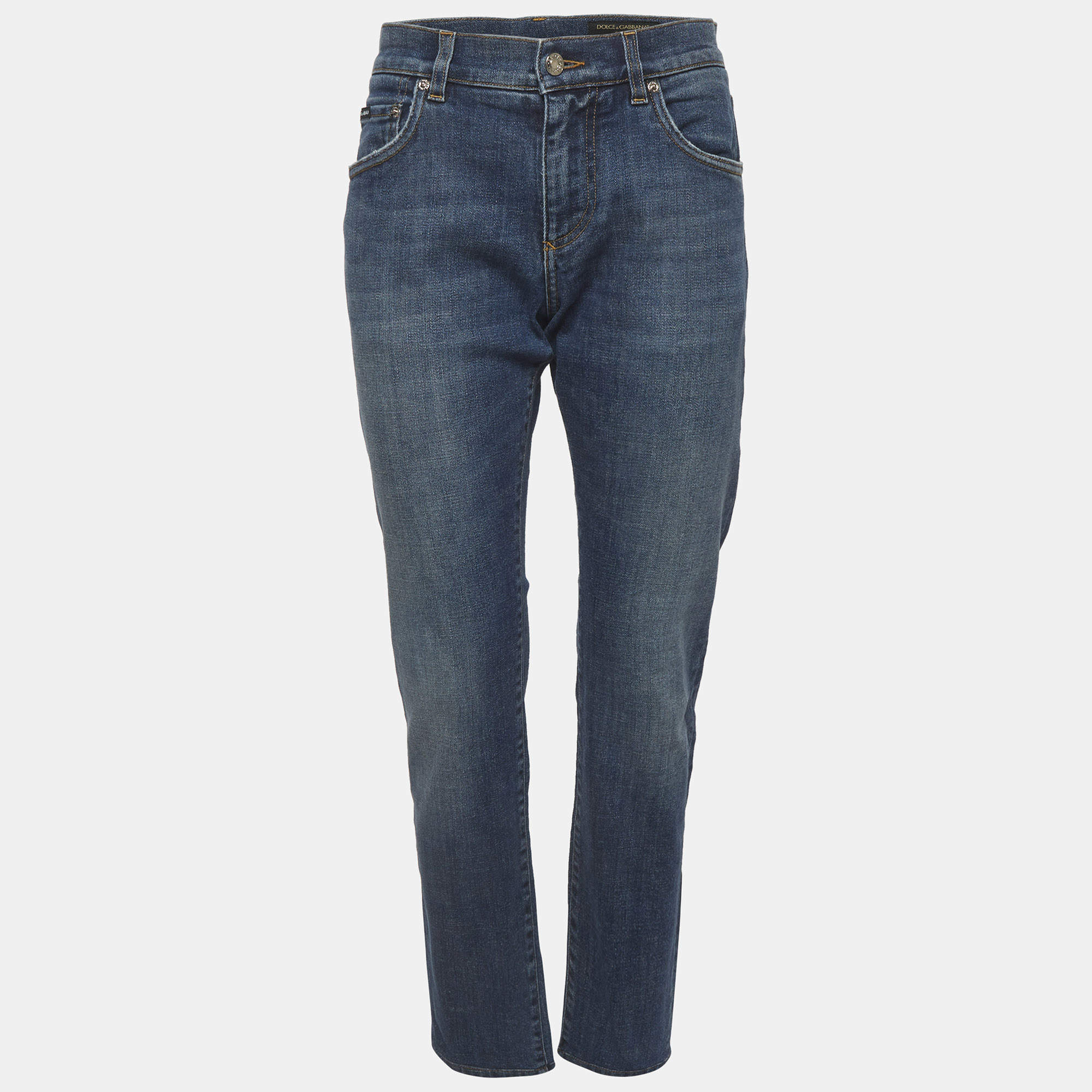 مملوكة مسبقًا Dolce & Gabbana Blue Faded Denim Slim Fit Jeans L/Waist 32"