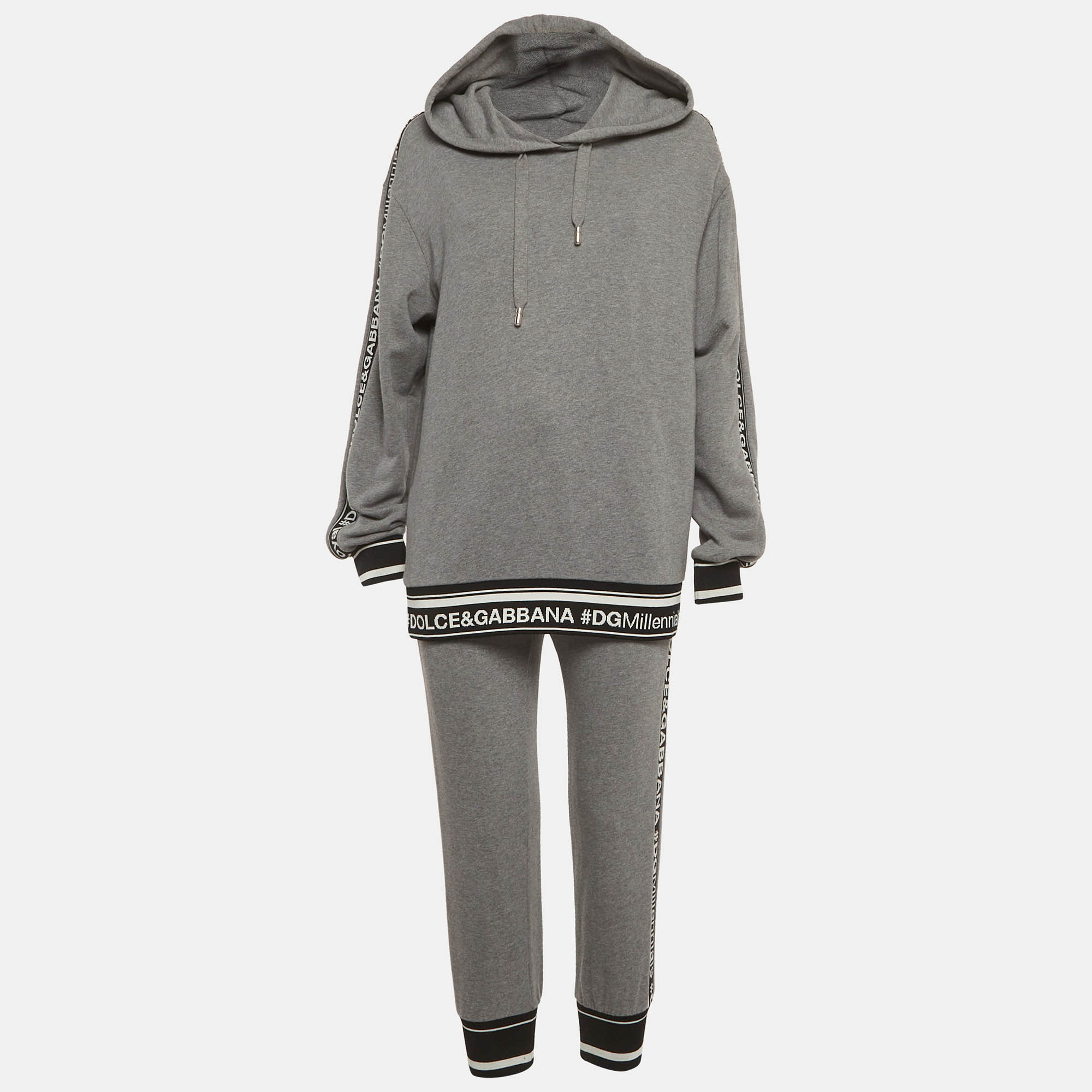 مملوكة مسبقًا Dolce & Gabbana Grey Cotton Logo Trim Set XS