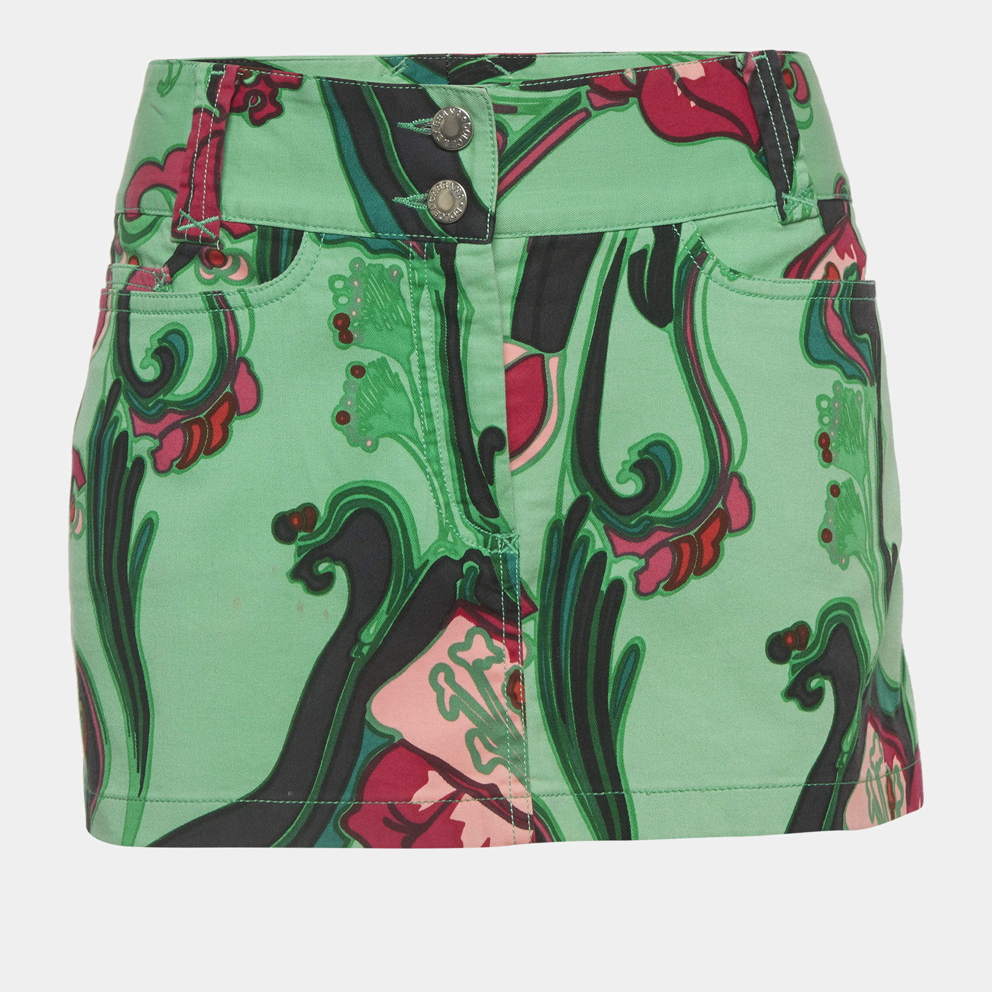 Pre Owned Dolce & Gabbana Green Printed Cotton Mini Skirt M