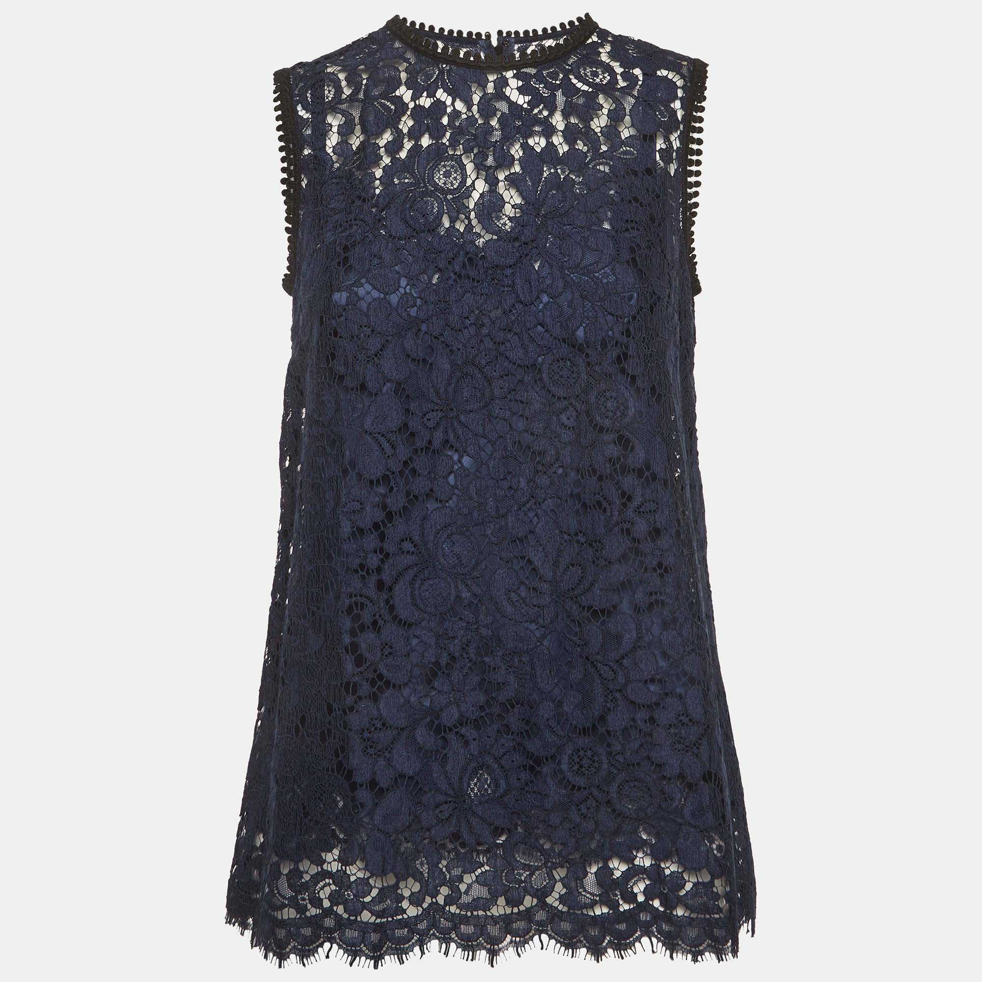Pre Owned Dolce & Gabbana Blue Lace Sleeveless Top M