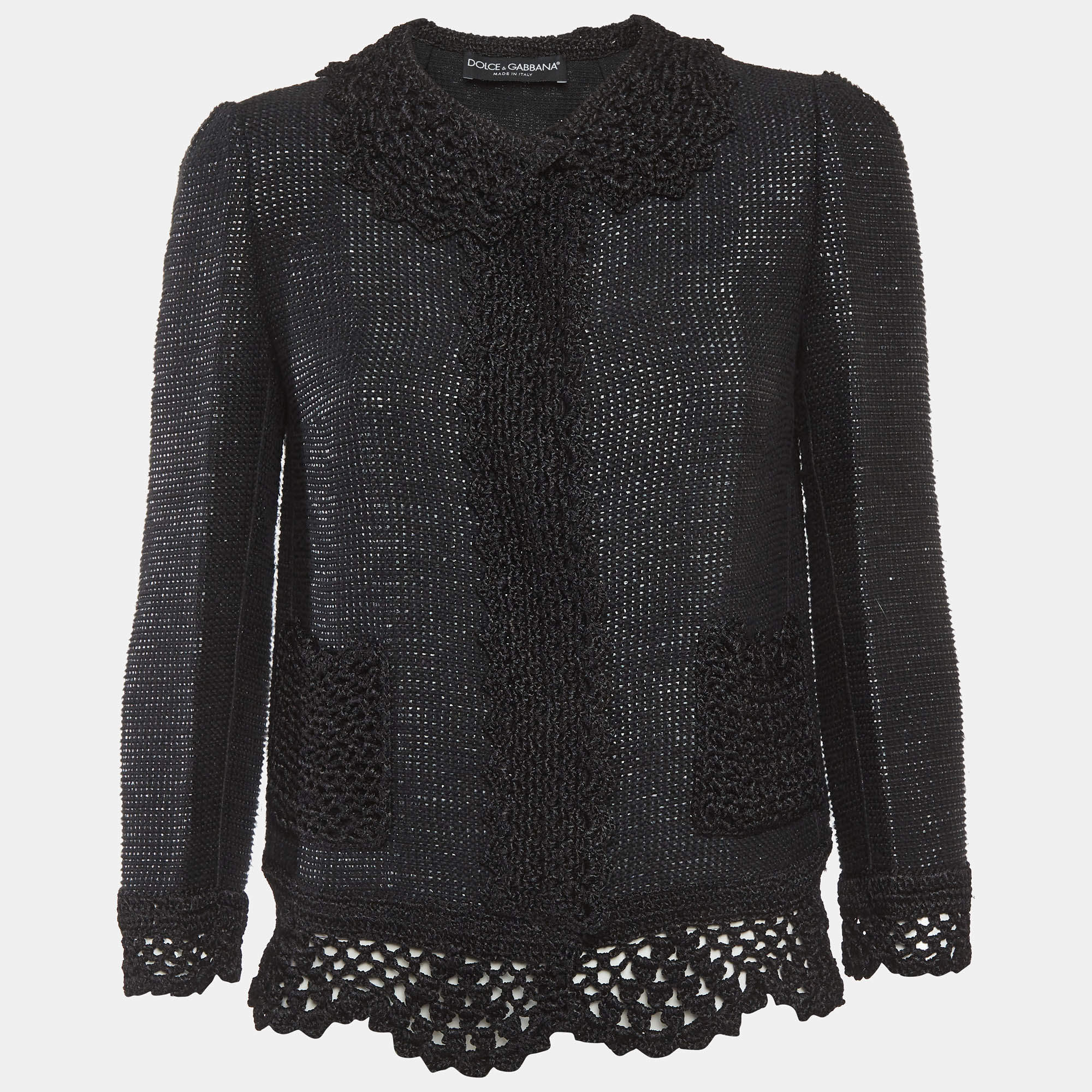 Pre Owned Dolce & Gabbana Black Lace Trim Tweed Jacket S