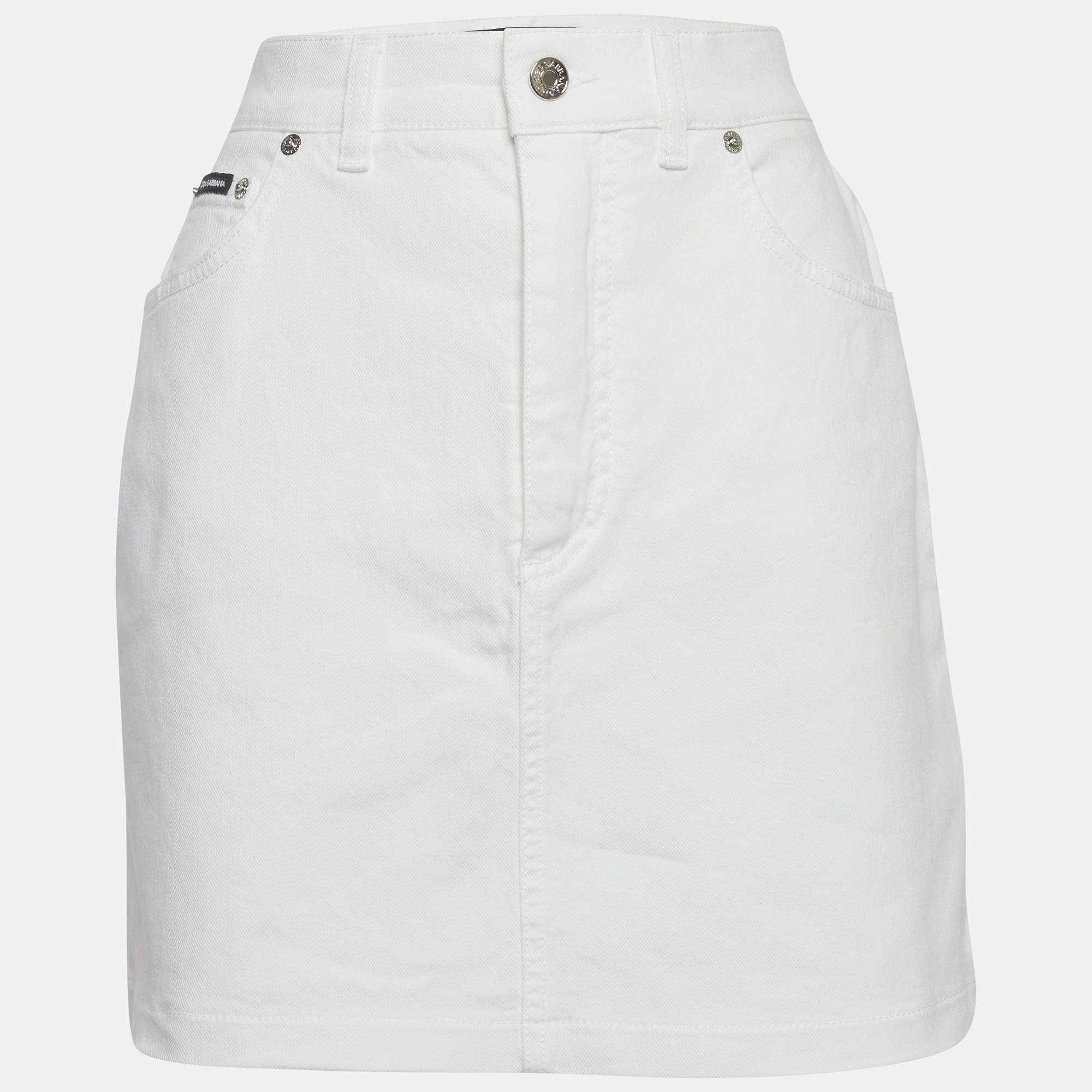 Pre Owned Dolce & Gabbana White Denim Mini Skirt M/Waist 28"