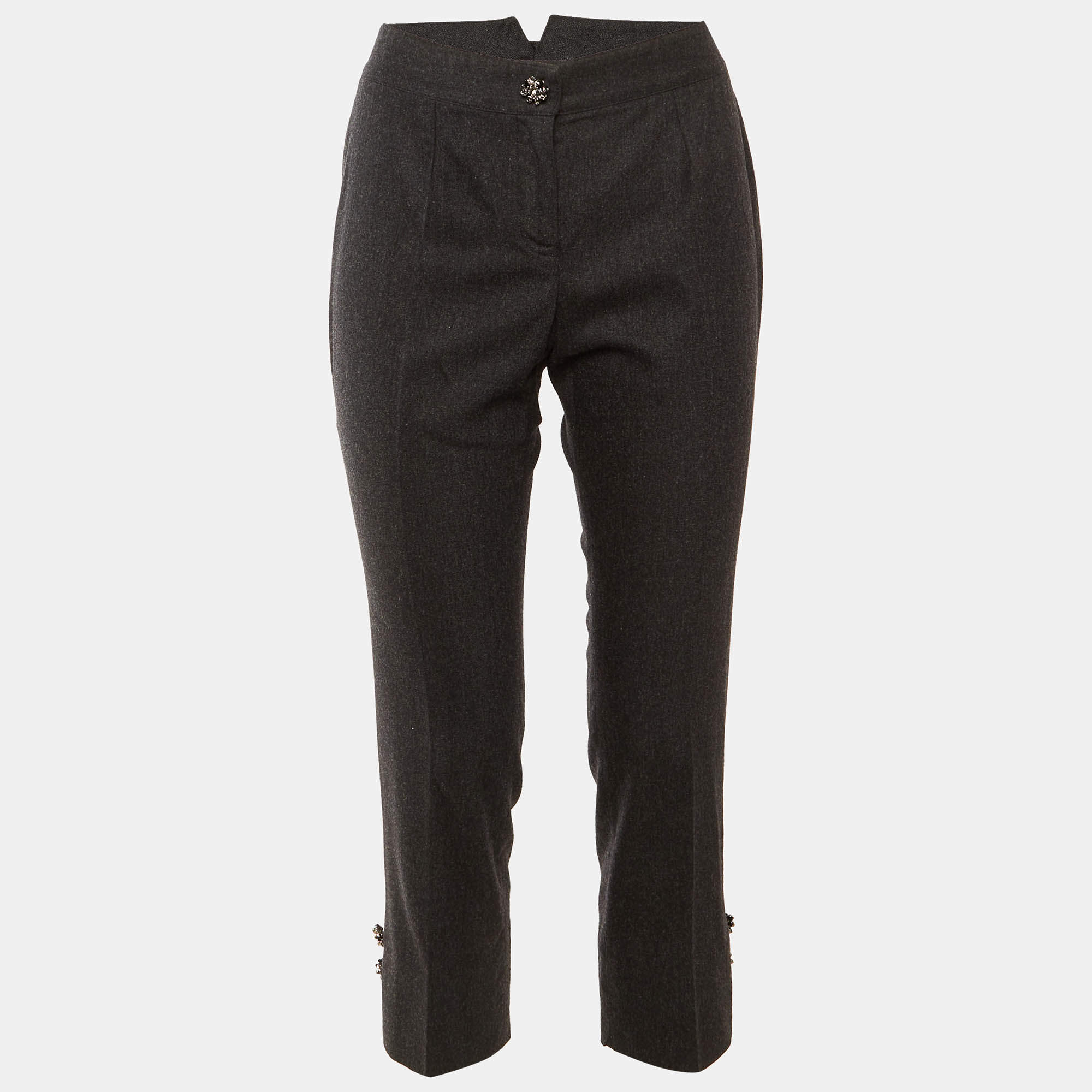 مملوكة مسبقًا Dolce & Gabbana Charcoal Grey Wool Cropped Trousers S