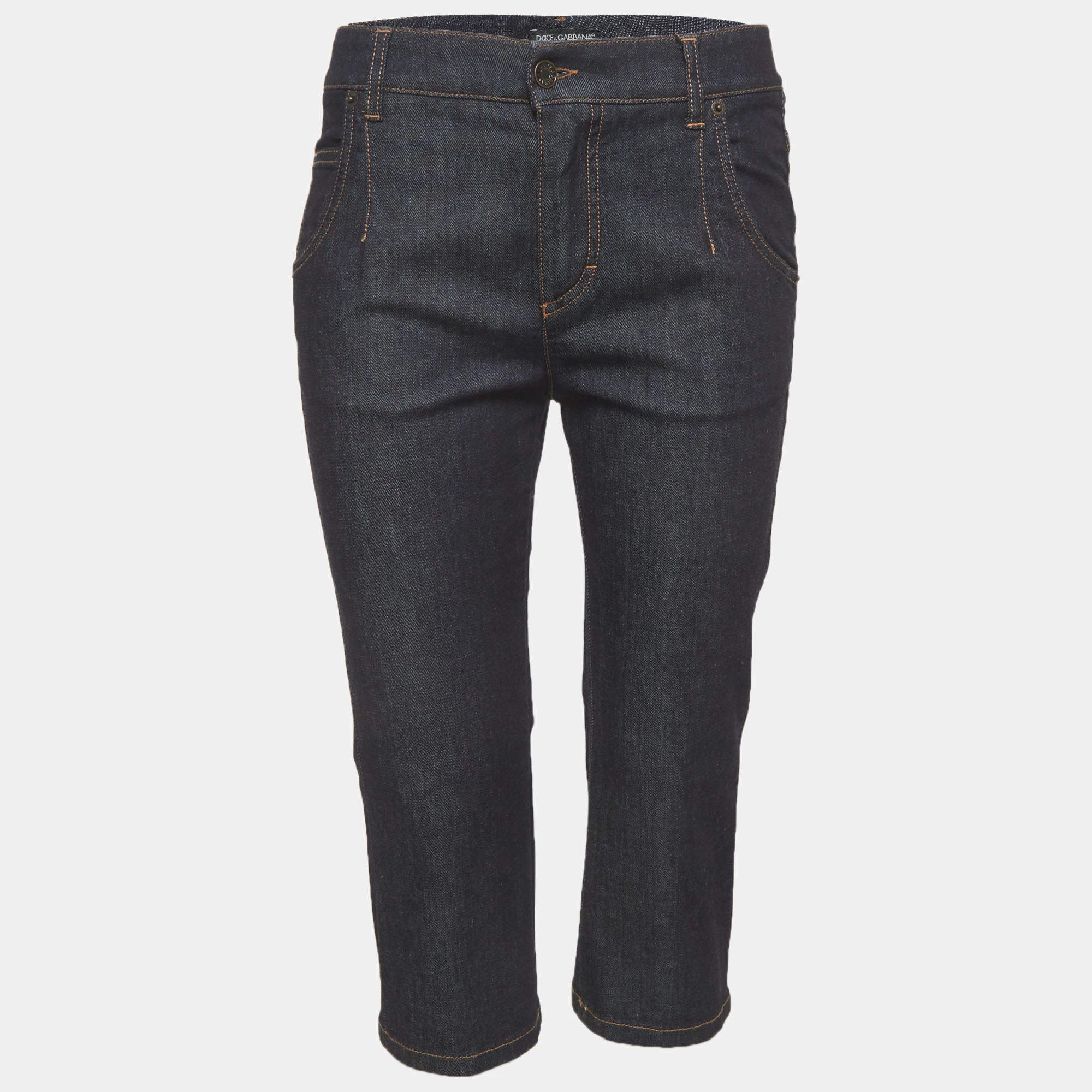 مملوكة مسبقًا بنطلون دولتشي آند غابانا دنيم أزرق كابري مقاس صغير/خِصر 28 بوصة