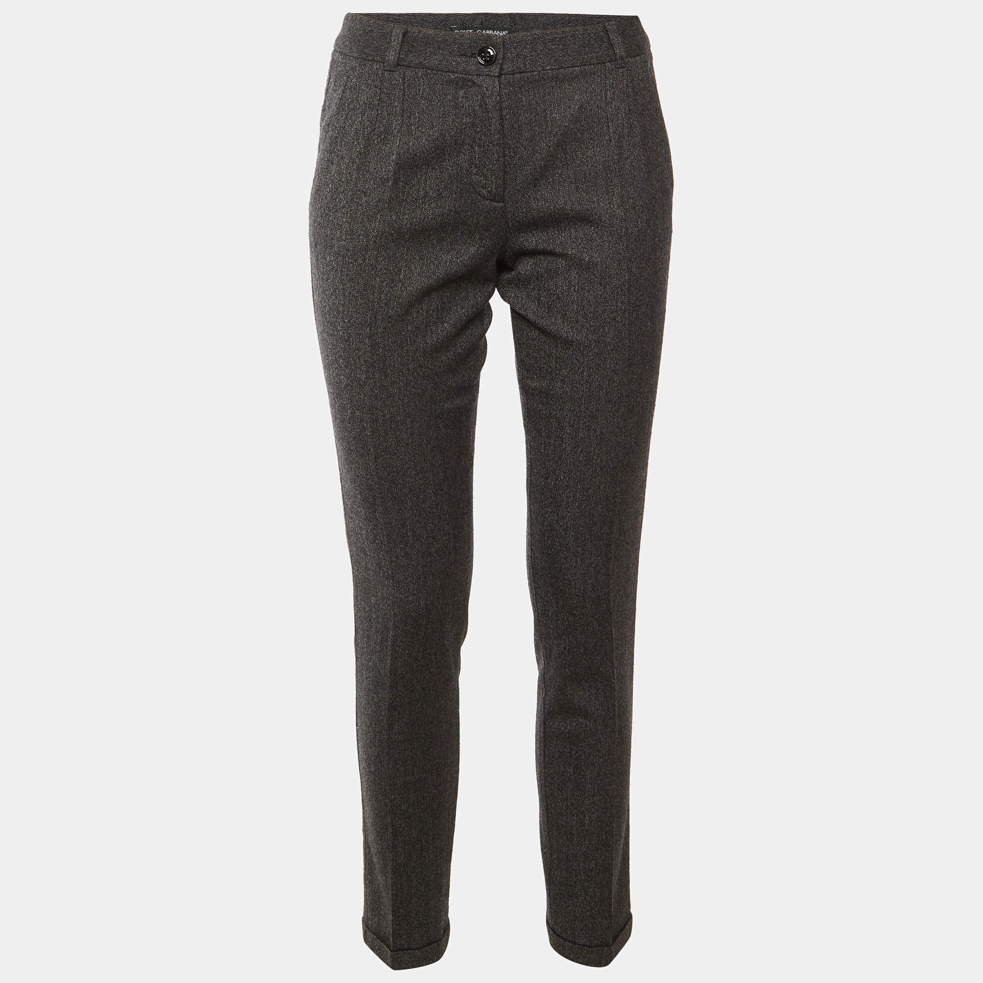 Pre Owned Dolce & Gabbana Charcoal Grey Wool Slim Fit Trousers S