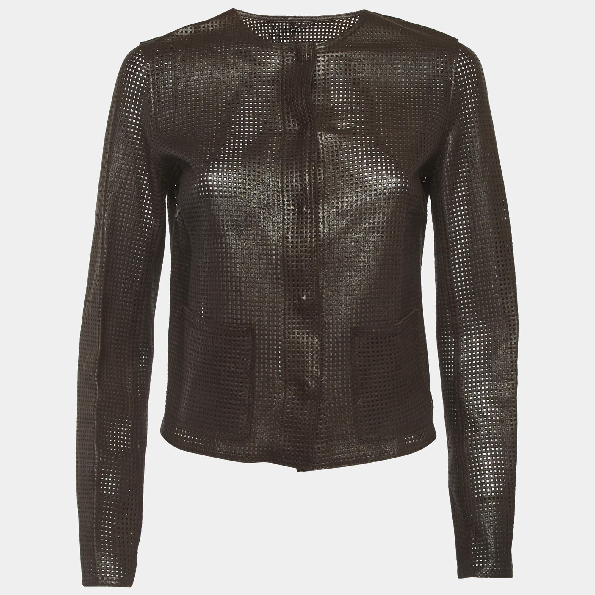 مملوكة مسبقًا Dolce & Gabbana Brown Perforated Leather Jacket S