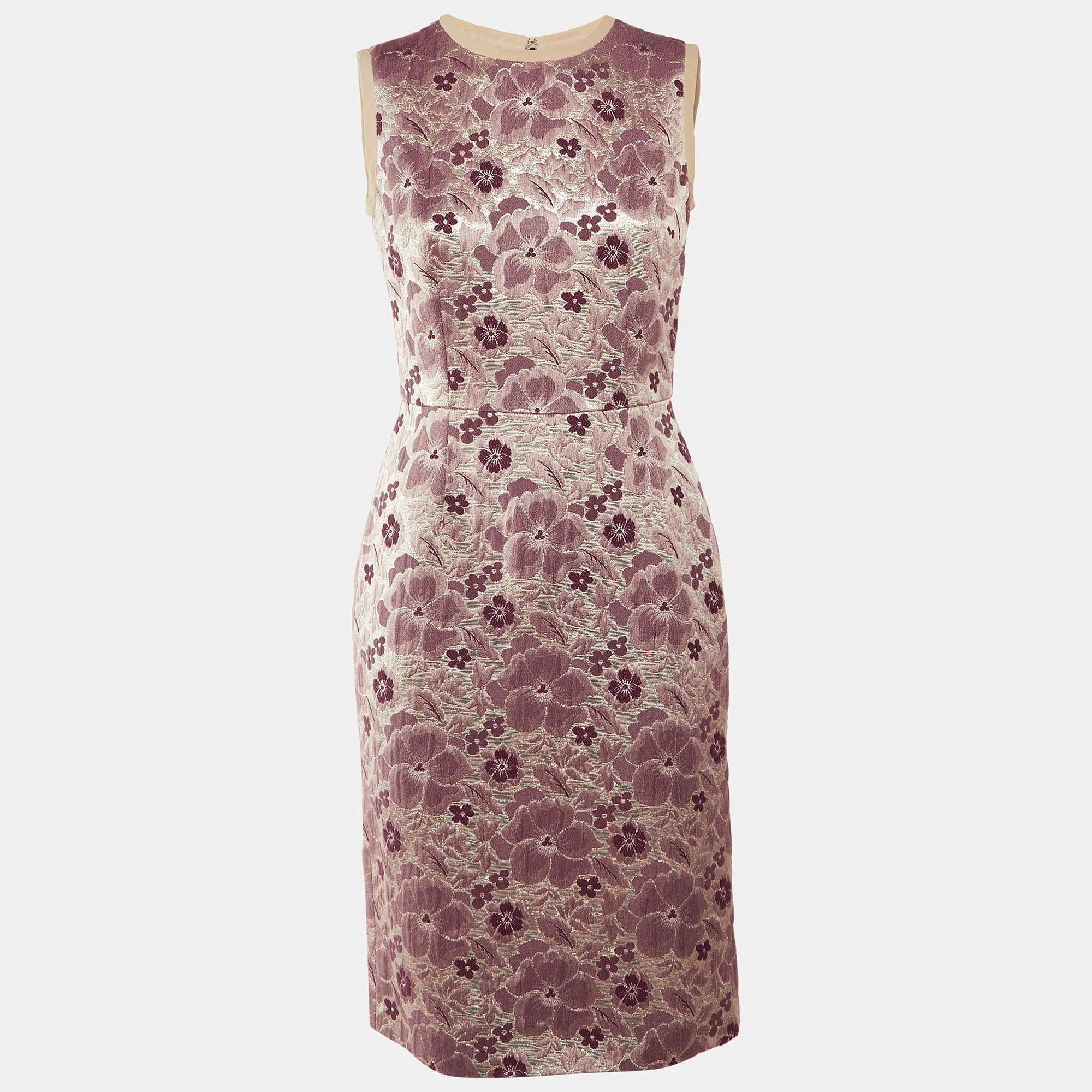 Pre Owned فستان دولتشي أند غابانا بدون أكمام بروكيد زهري متوسط الطول مقاس وسط