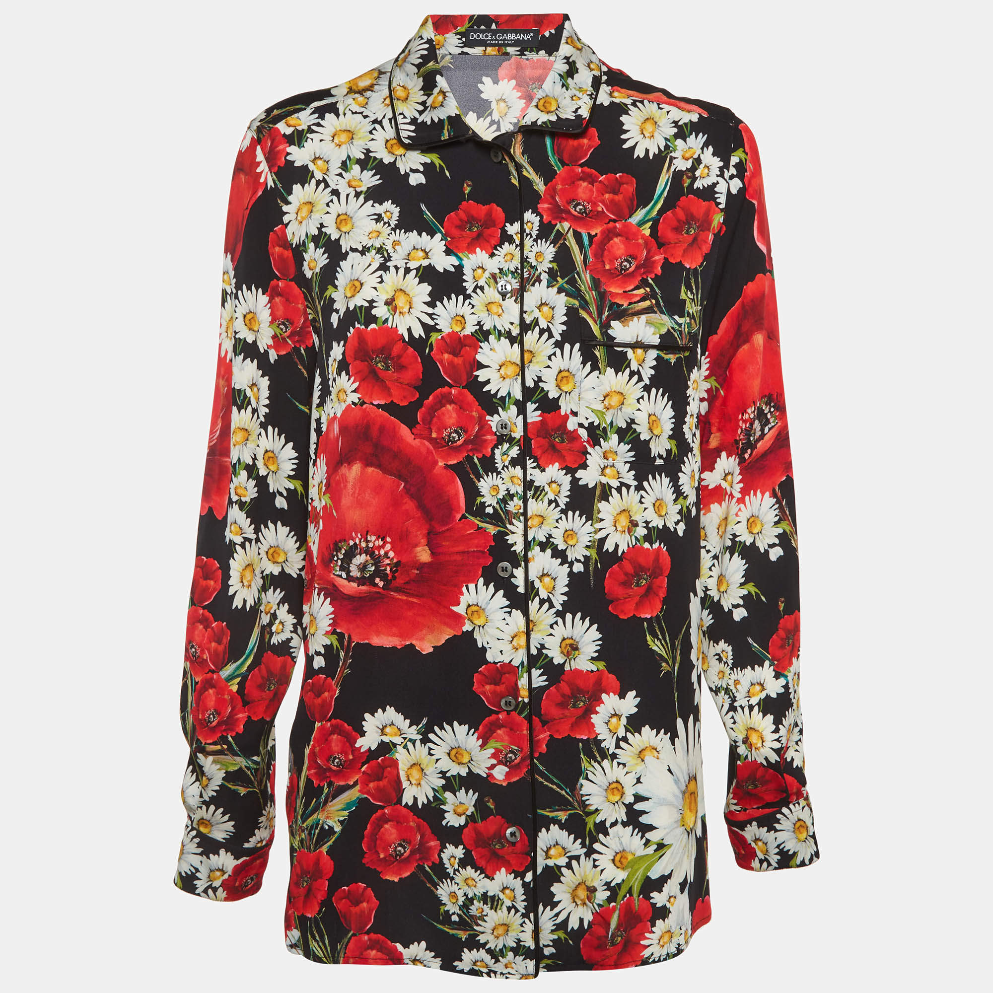 Pre Owned Dolce & Gabbana Multicolour Floral Print Crepe Long Sleeve Shirt M