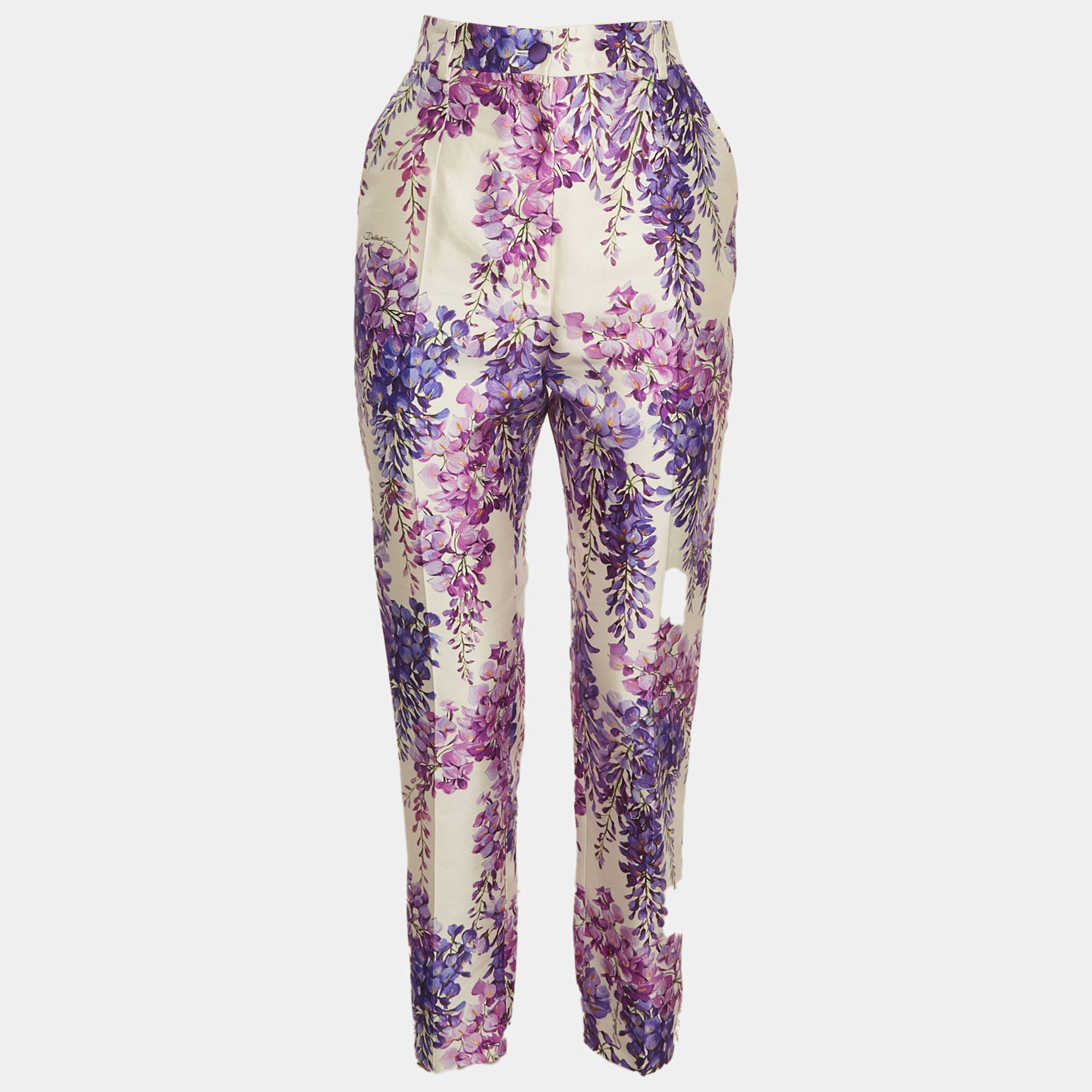 Pre Owned Dolce & Gabbana Multicolour Wisteria Print Silk Blend High Rise Trousers S