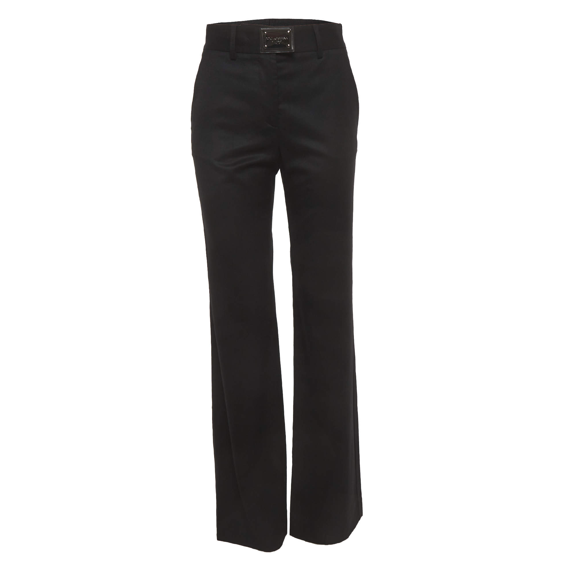مملوكة مسبقًا Dolce & Gabbana Black  Logo Plaque Flannel Flare Trousers S