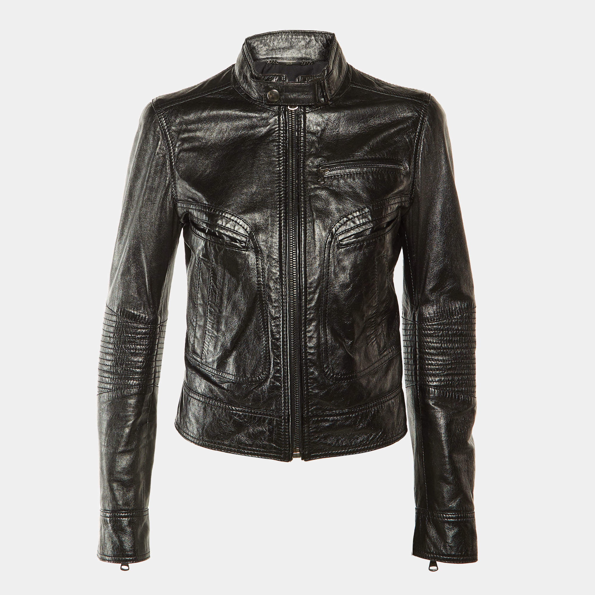 Pre Owned Dolce & Gabbana Black Leather Biker Jacket M