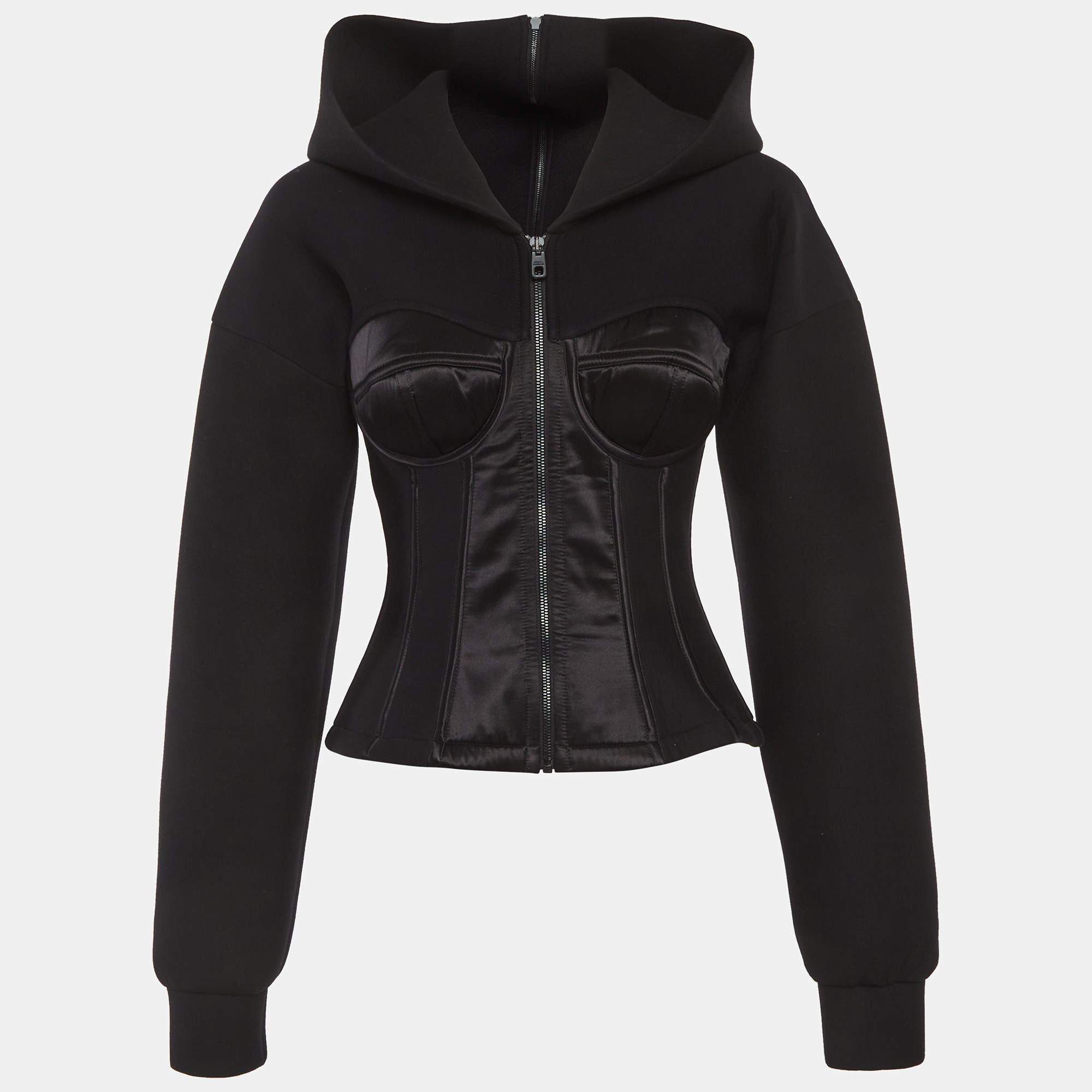 مملوكة مسبقًا Dolce & Gabbana Black Neoprene Bustier Detail Hooded Jacket S