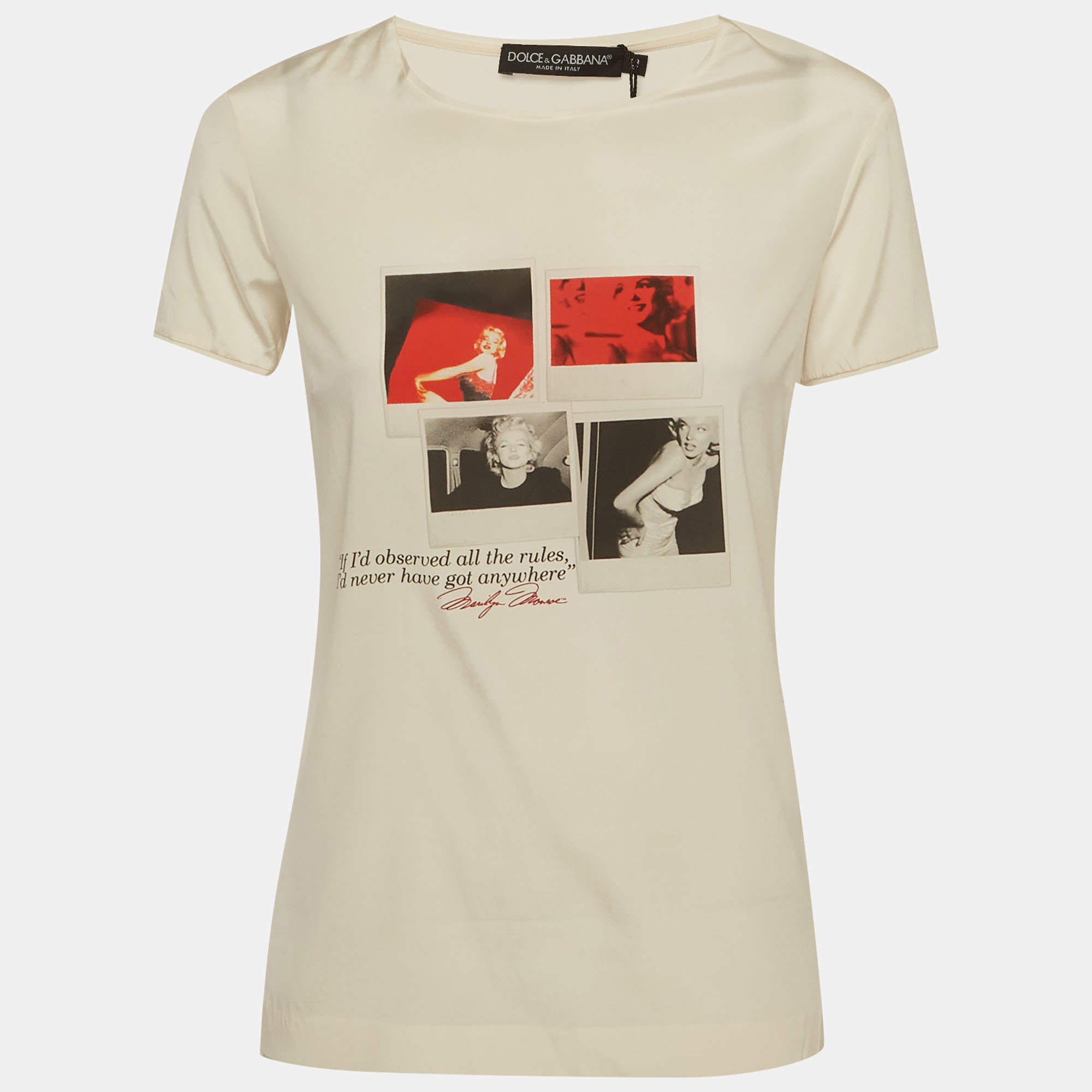 مملوكة مسبقًا Dolce & Gabbana Cream Marilyn Monroe Print Silk Blend Top M