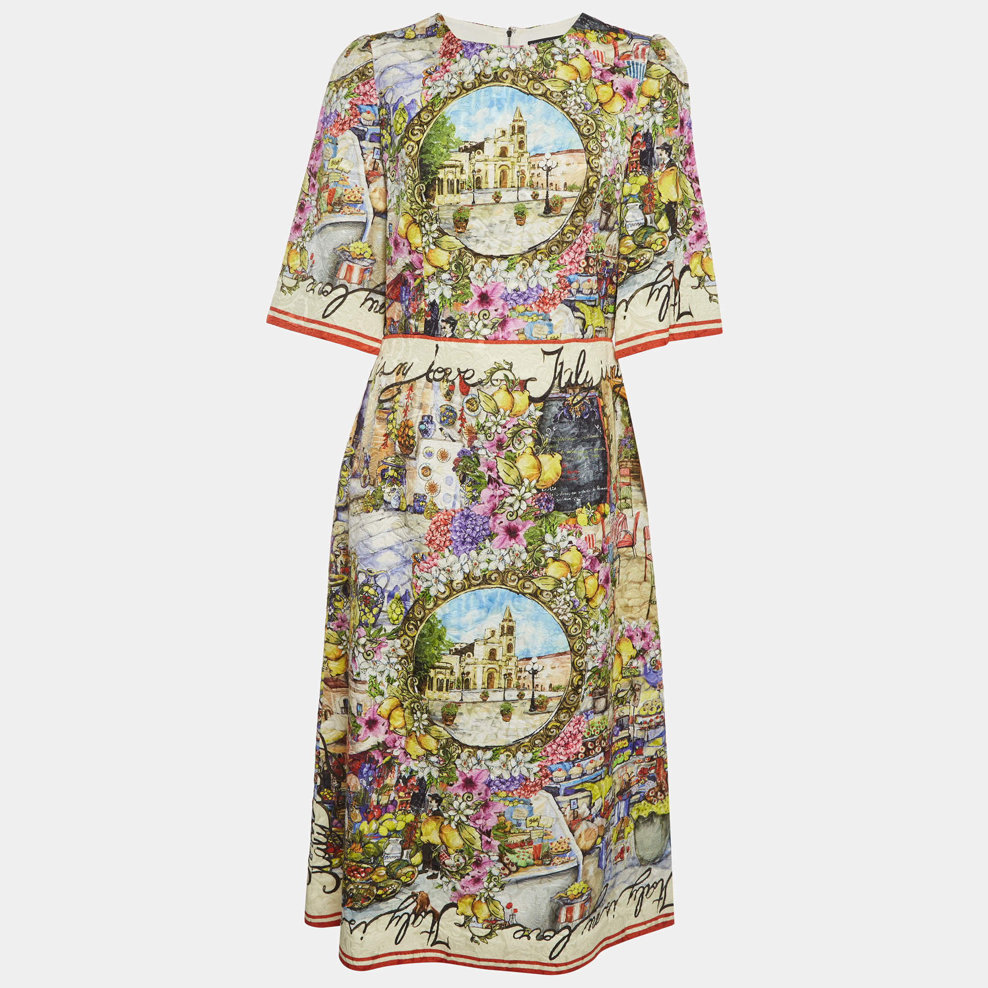 Pre Owned Dolce & Gabbana Multicolour Landscape Print Jacquard Midi Dress L