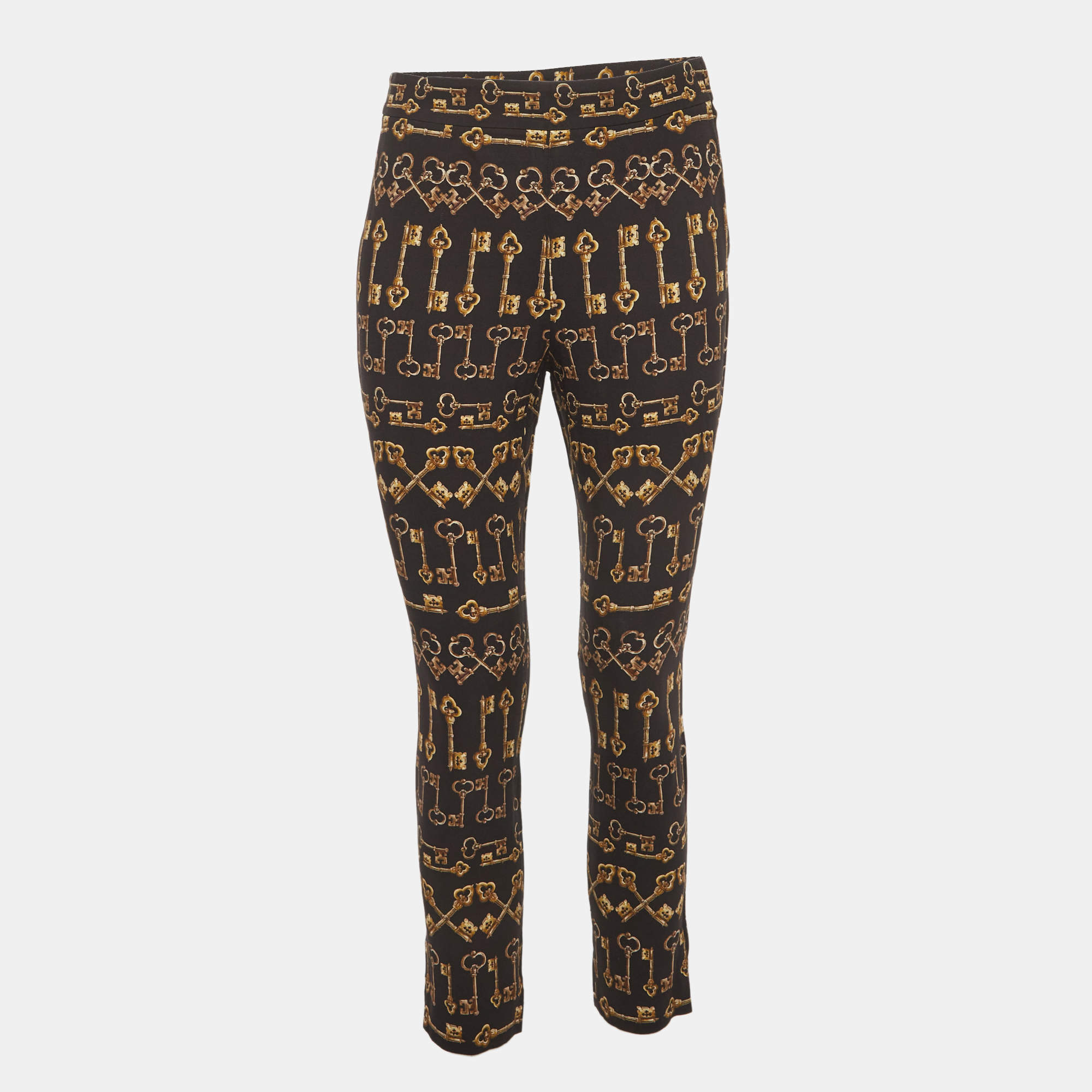 Pre Owned Dolce & Gabbana Black Key Print Crepe Slim Fit Pants S