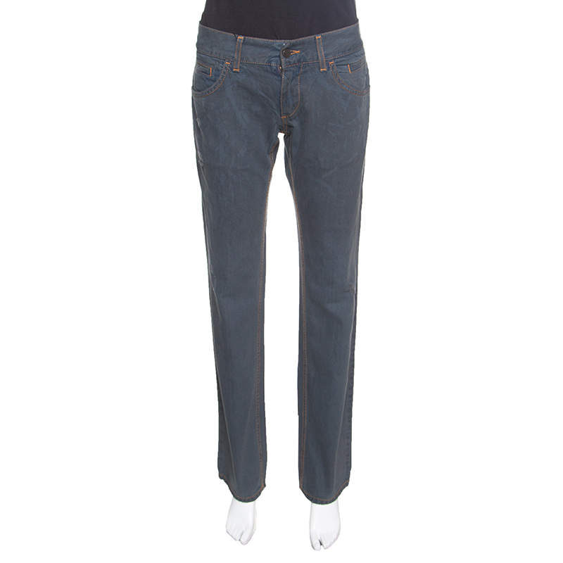 Pre Owned Dolce & Gabbana 14 Green Grey Washed Effect Distressed Denim Jeans M