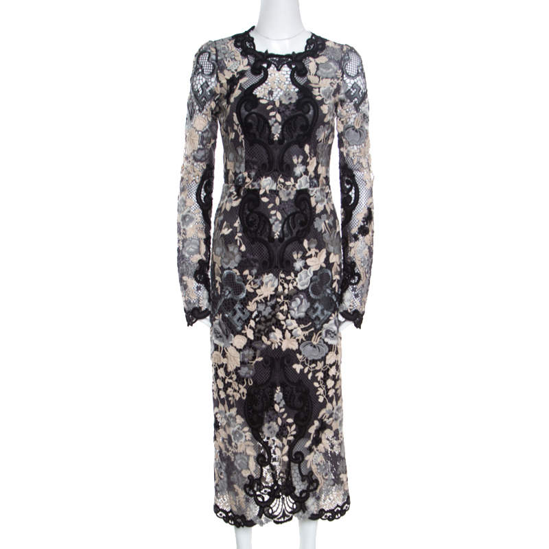 مملوكة مسبقًا فستان ماكسي دولتشي أند غابانا دانتيل مطرز متعدد الألوان شفاف S