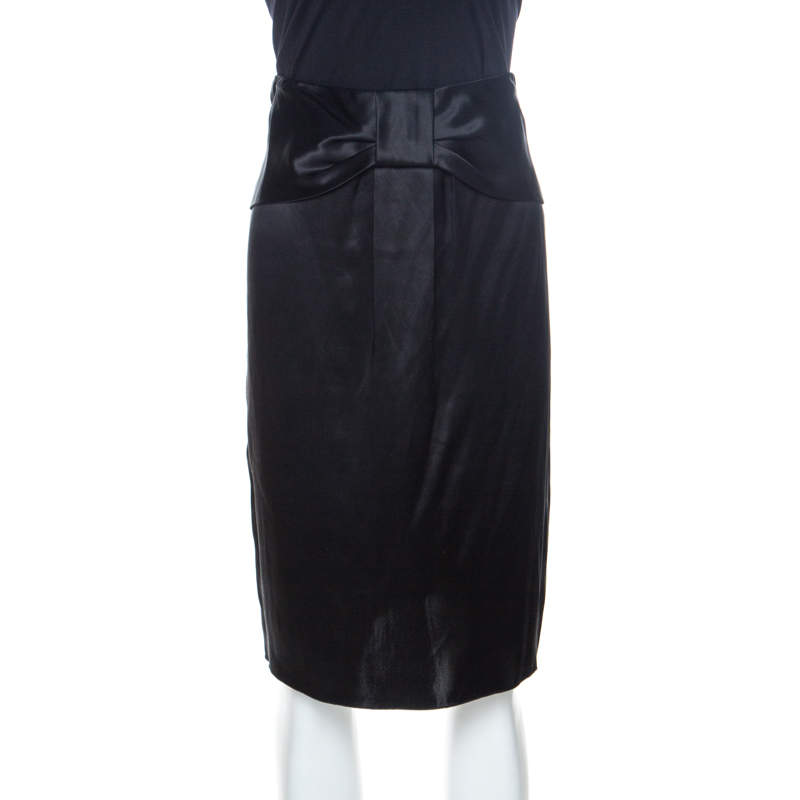 مملوكة مسبقًا Dolce & Gabbana Black Bow Detail Silk Satin Skirt M