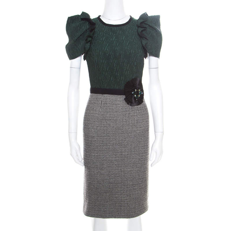 Pre Owned فستان دولتشي أند غابانا مستقيم مزخرف مزيج صوف متعدد الألوان XS