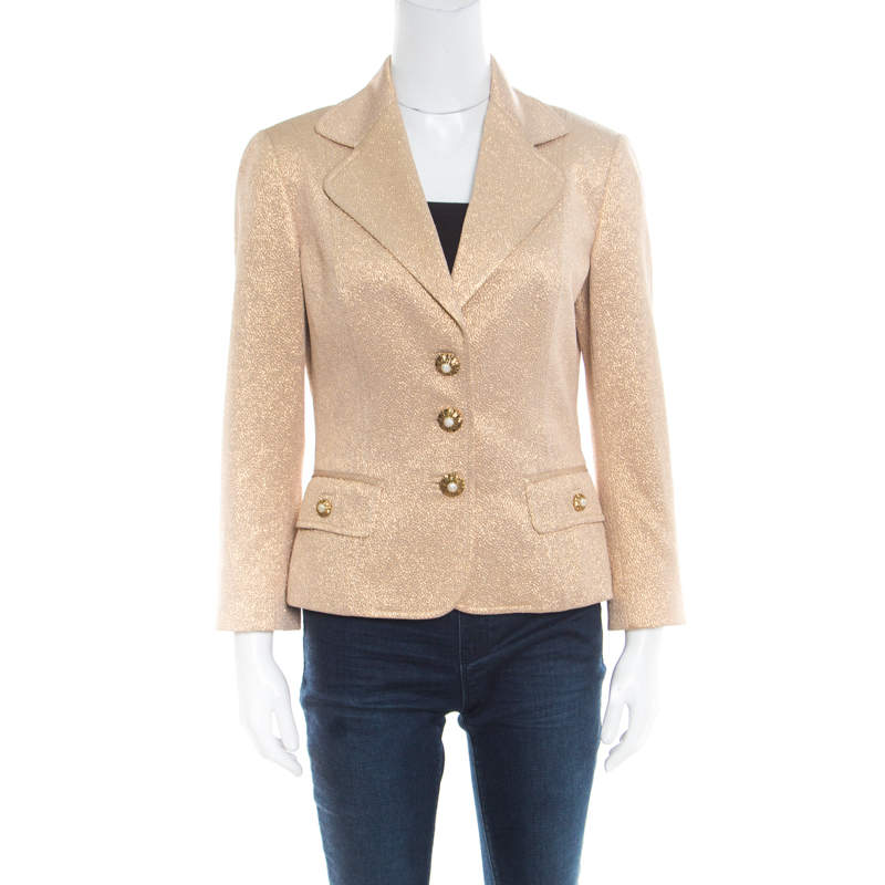 Pre Owned جاكيب بليزر دولتشي أند غابانا ذهبي كلوك مط لؤلؤ صناعي أزرار أمامية M