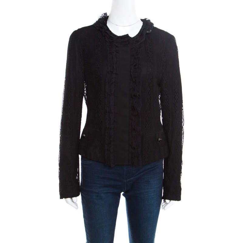 Pre Owned جاكيت دولتشي آند غابانا أخضر زيتوني مورد دانتيل مكشكش M