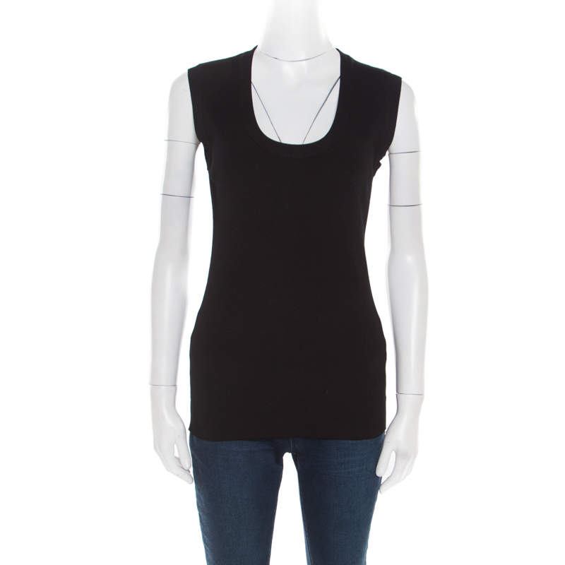 Pre Owned Dolce & Gabbana Black Ribbed Sleeveless Top L