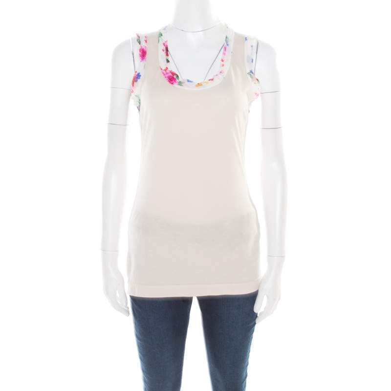 مملوكة مسبقًا Dolce & Gabbana Beige Jersey Floral Printed Trim Tank Top S