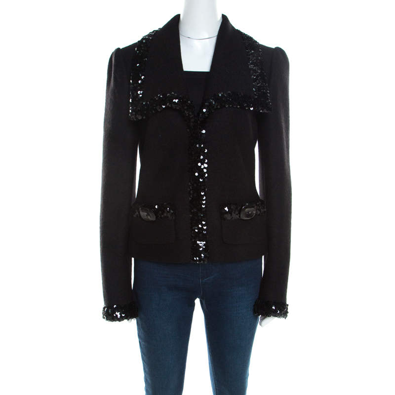 Pre Owned جاكيت بليزر دولتشي أند غابانا صوف حوافمزينة ترتر أسود M