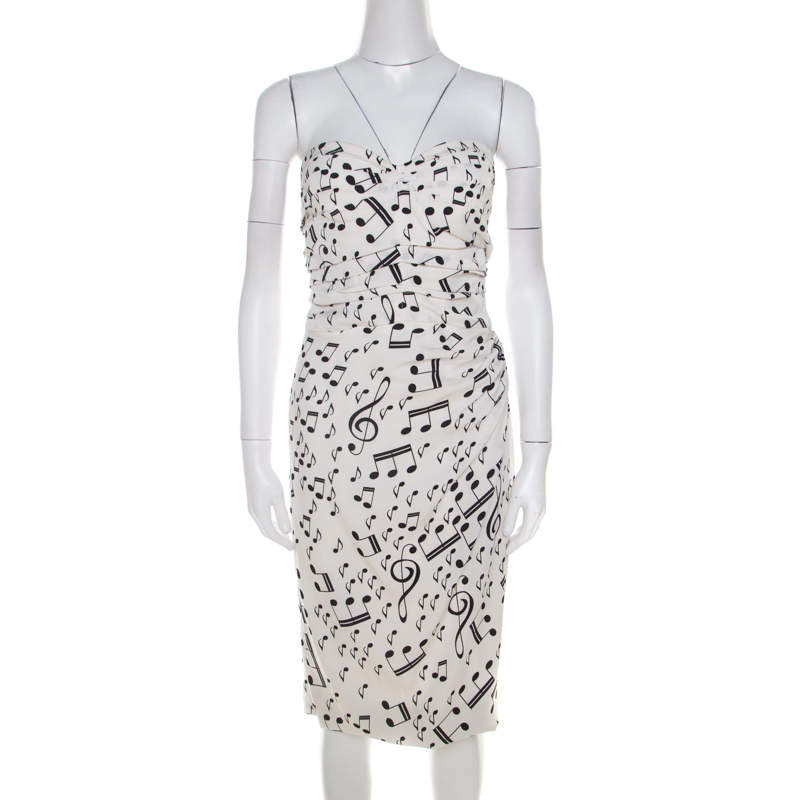 Pre Owned فستان دولتشي أند غابانا ميوزيكال نوت بدون حمالات مطبوع S
