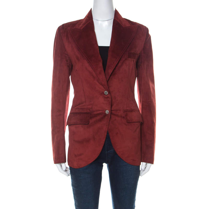 Pre Owned Dolce & Gabbana Red Suede DG Metal Embellished Blazer S