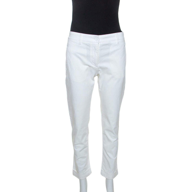 Pre Owned Dolce & Gabbana White Cotton Denim Jeans M