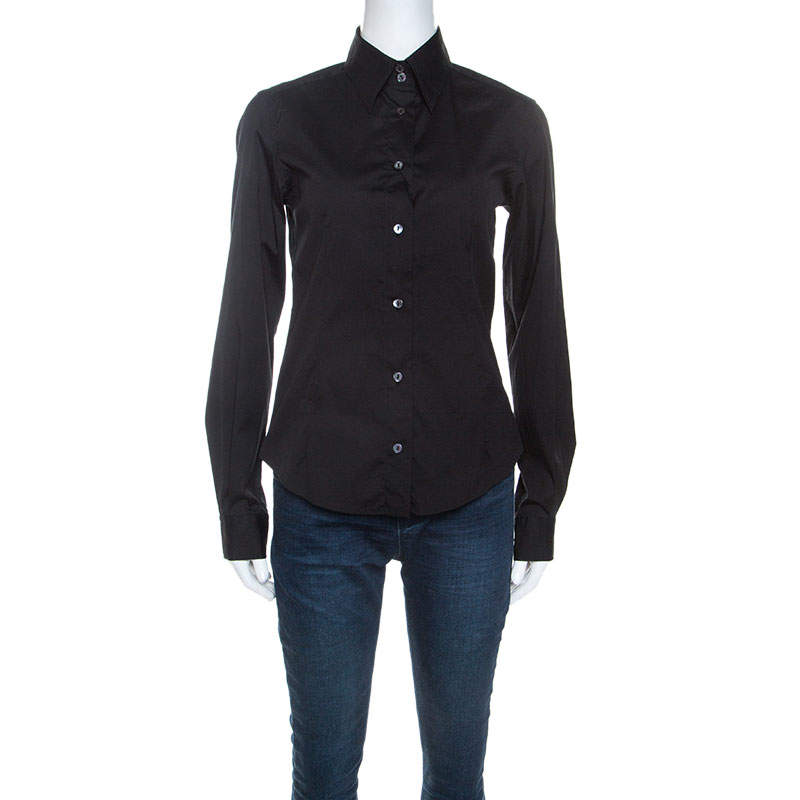 Pre Owned قميص دولتشي آند غابانا قطن سترتش أسود بأزرار أمامية  S