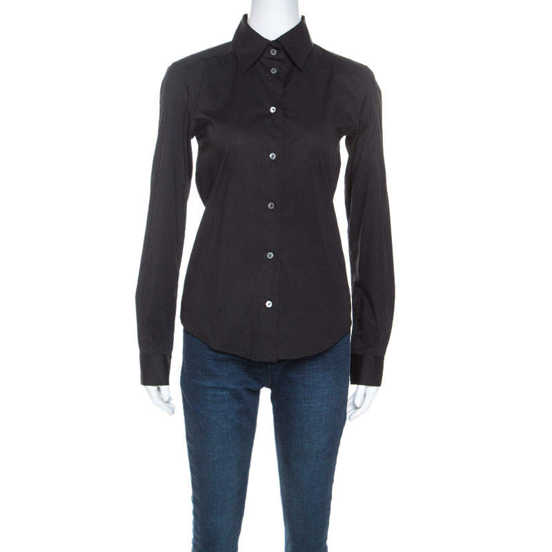 Pre Owned قميص دولتشي أند غابانا قطن سترتش أسود بأزرار أمامية مفصل S