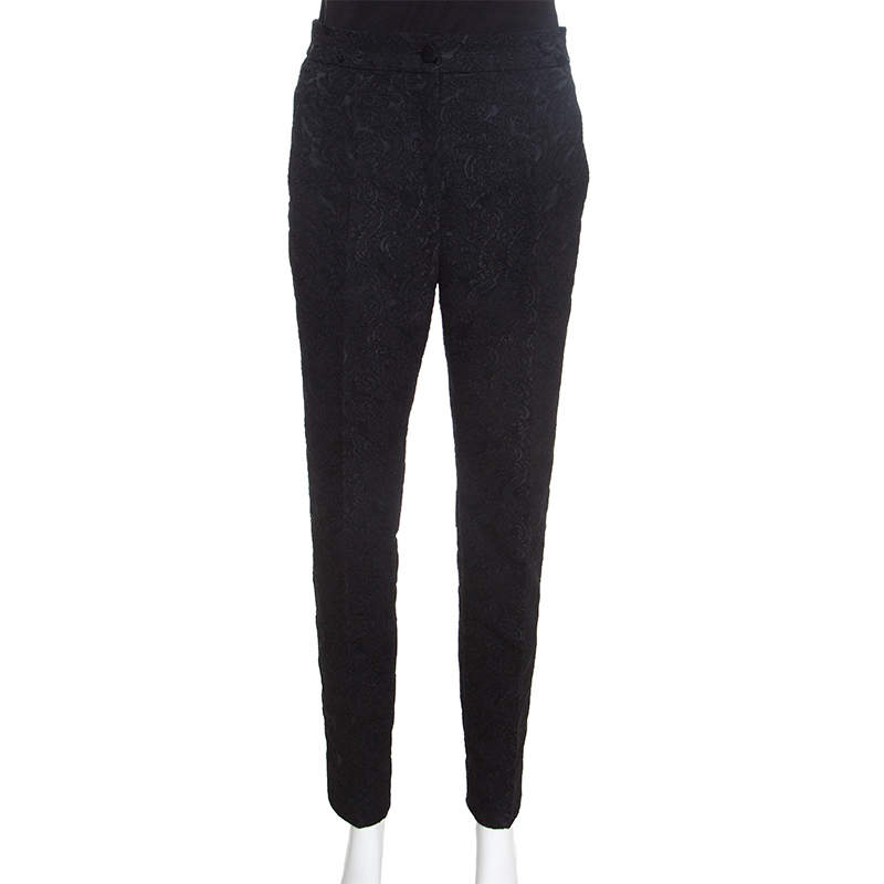 Pre Owned Dolce & Gabbana Black Embossed Jacquard Tapered Trousers M