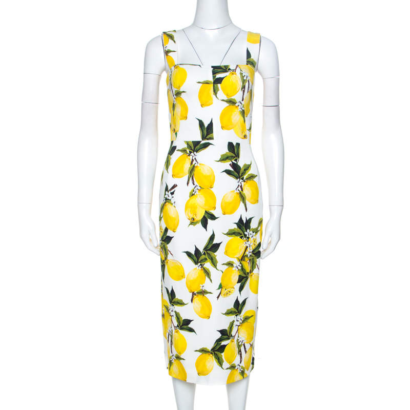 Dolce & Gabbana Lemon Print Sleeveless Midi Sheath Dress S