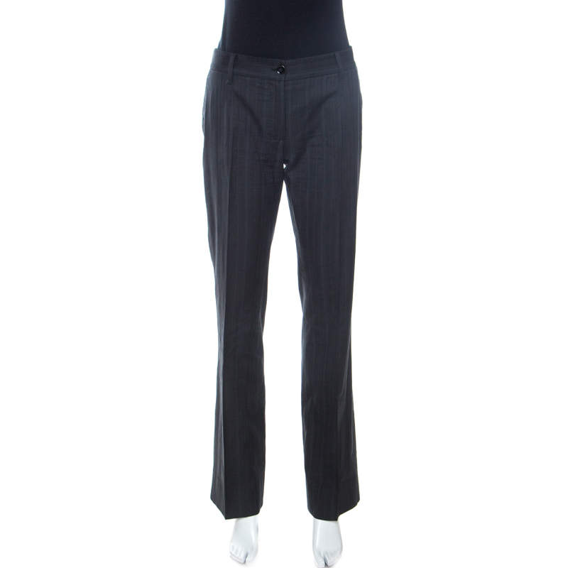 Pre Owned Dolce & Gabbana Charcoal Grey Pinstripe Stretch Cotton Trousers M