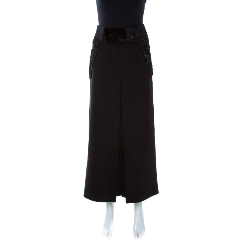Dolce & Gabbana Black Wool Front Slit Detail Skirt M
