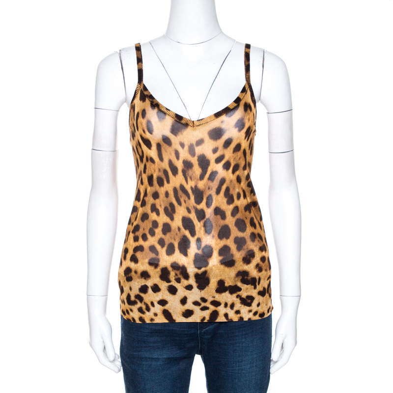 Pre Owned Dolce & Gabbana Animal Print Knit Sleeveless Top M