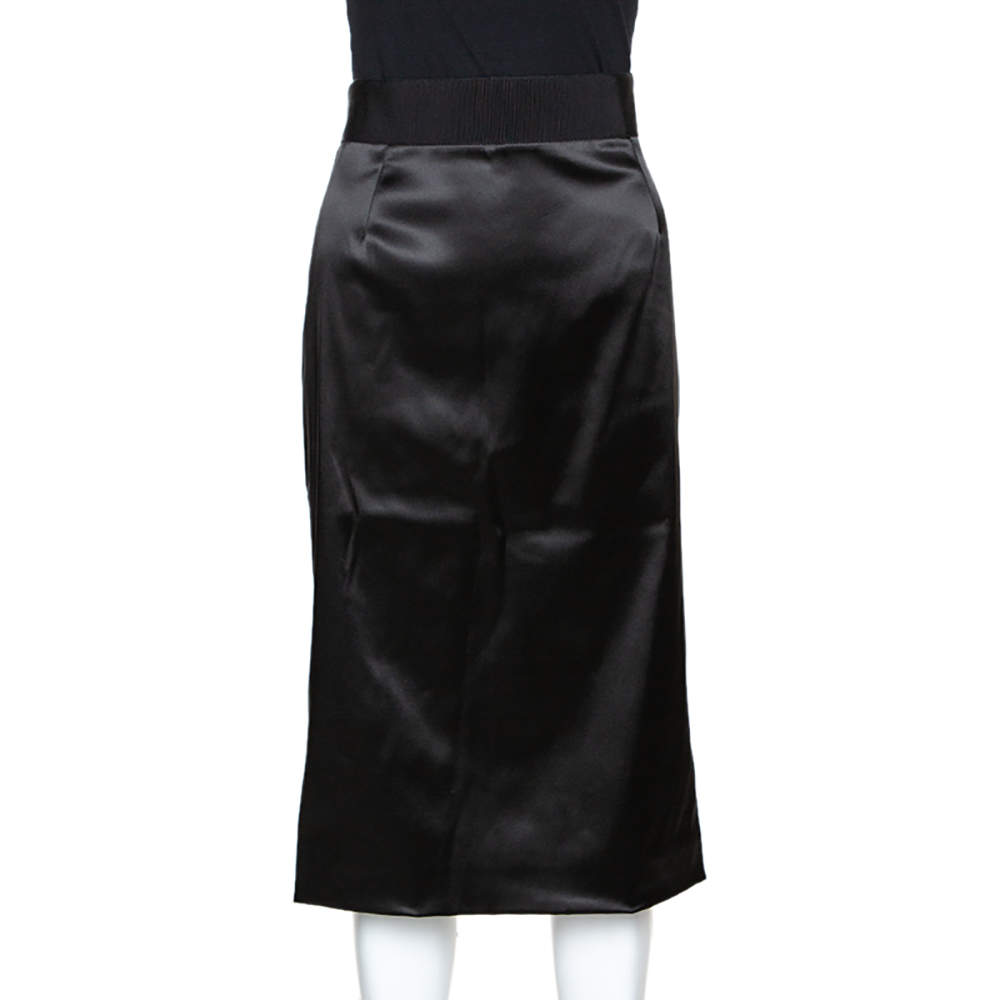 Pre Owned Dolce & Gabbana Black Satin Pencil Skirt L