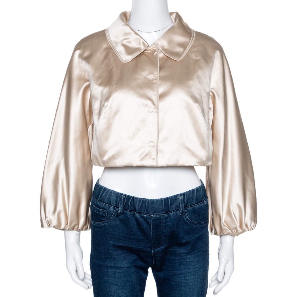 Pre Owned Dolce & Gabanna Beige Silk Satin Cropped Jacket M