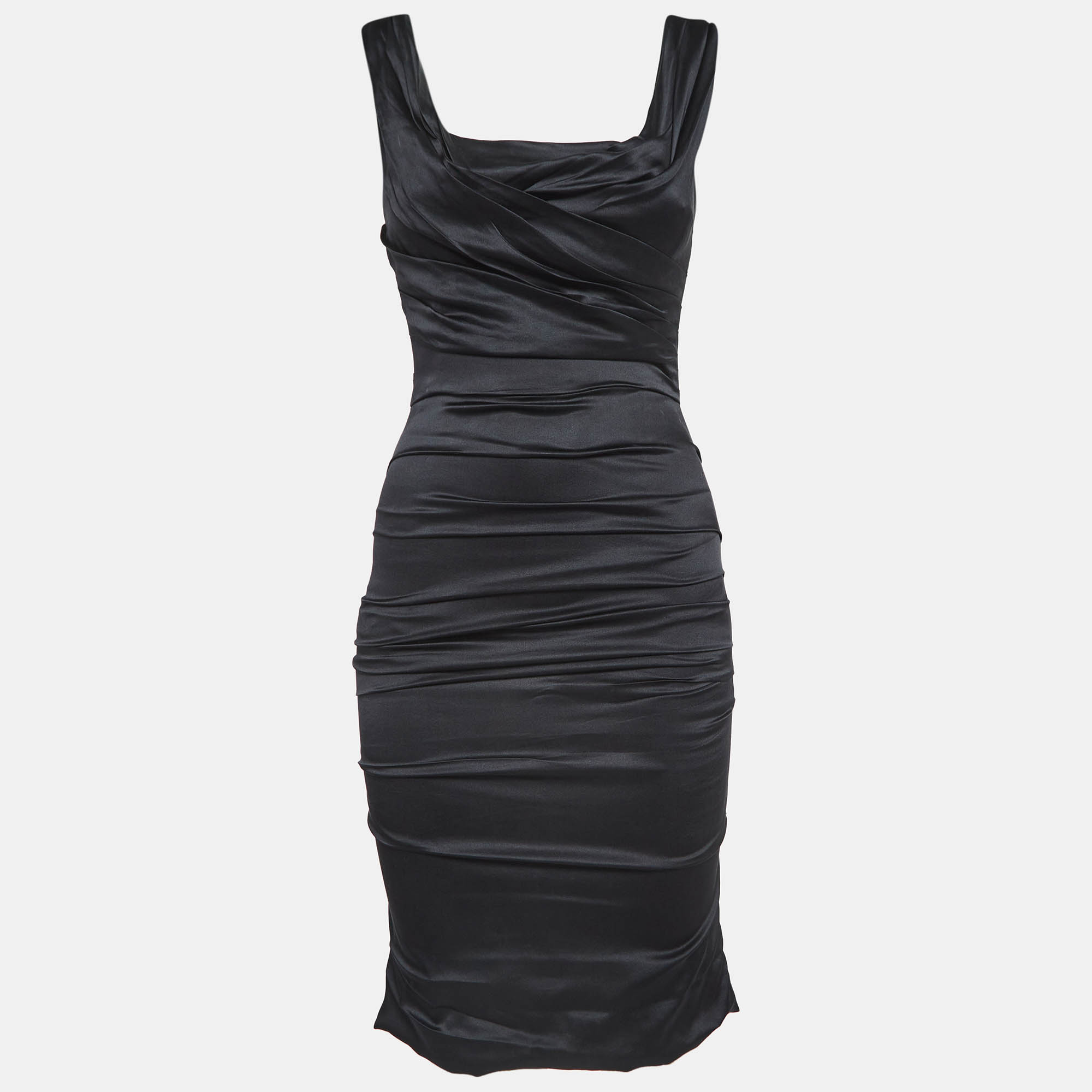 Pre Owned Dolce & Gabbana Black Satin Silk Ruched Mini Dress S