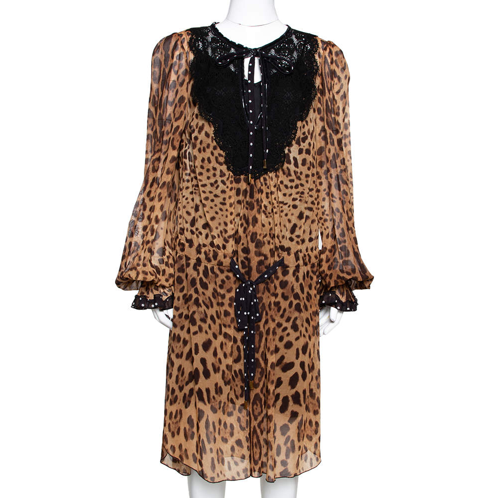 Pre Owned Dolce & Gabbana Brown Leopard Print Cotton Kaftan Dress L